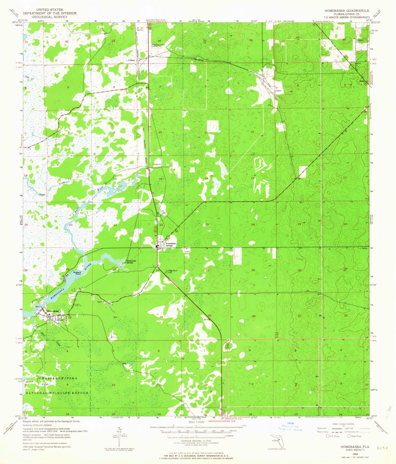 Topographic sheet of Homosassa, surveyed 1954