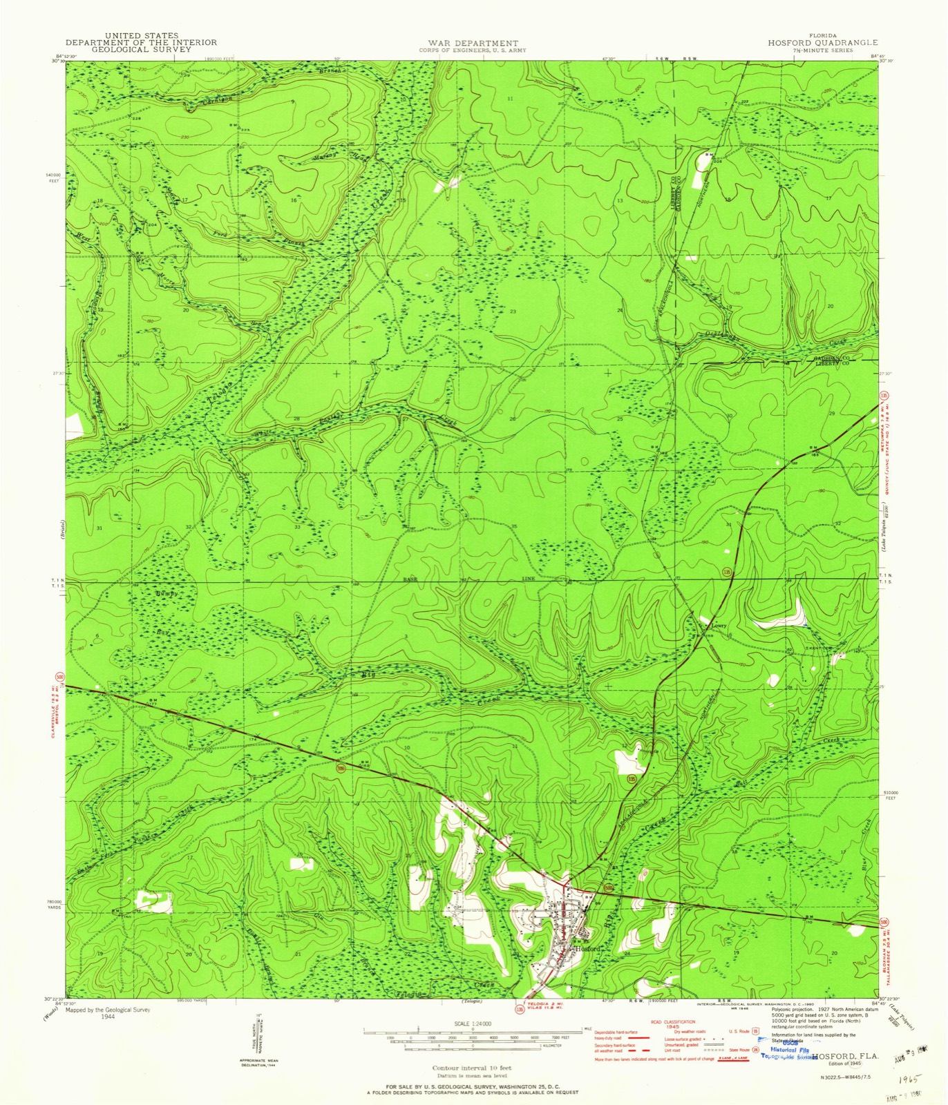 Topographic sheet covering Hosford School and Gymnasium, surveyed 1945