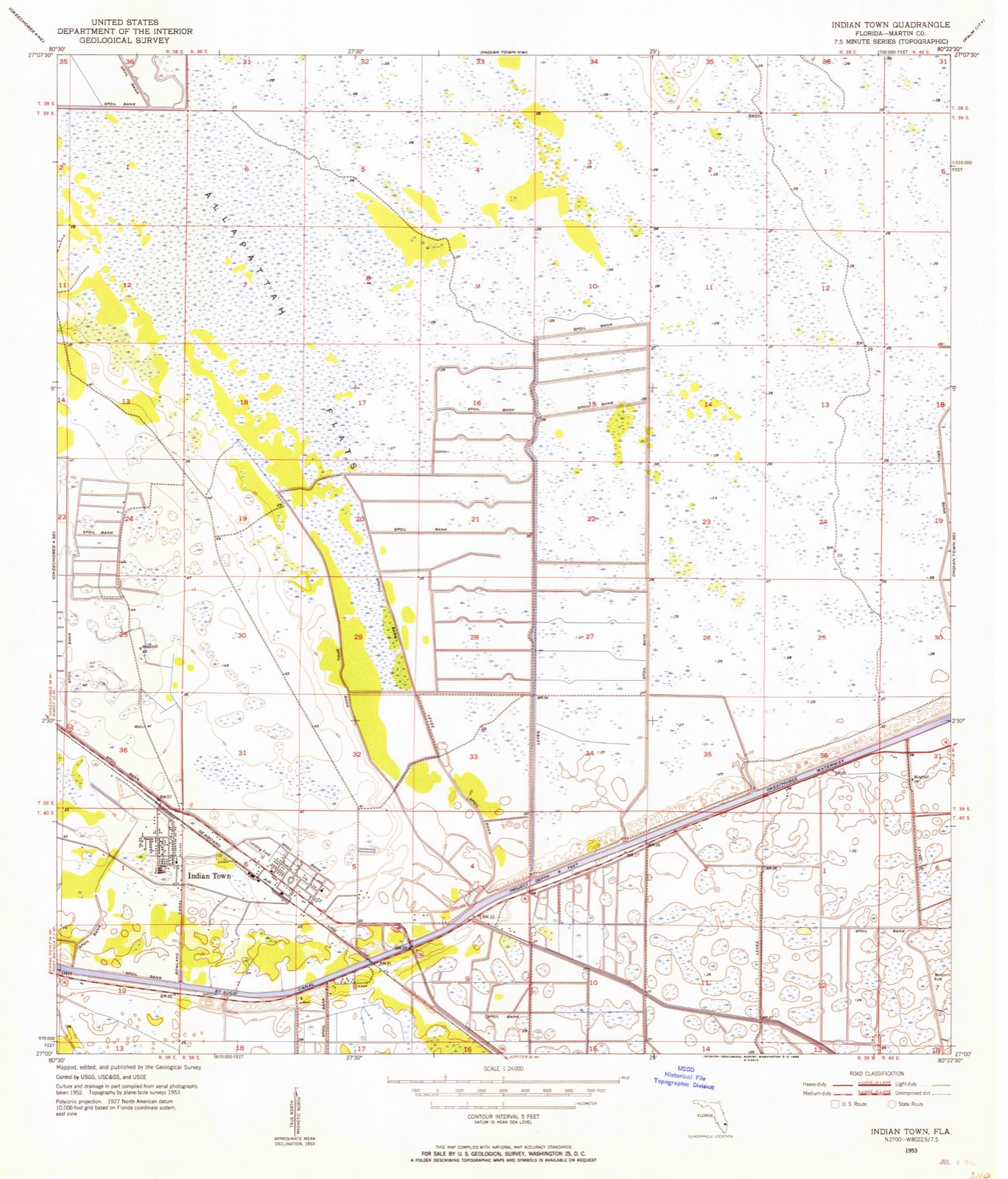 Topographic sheet covering Seminole Inn, surveyed 1953
