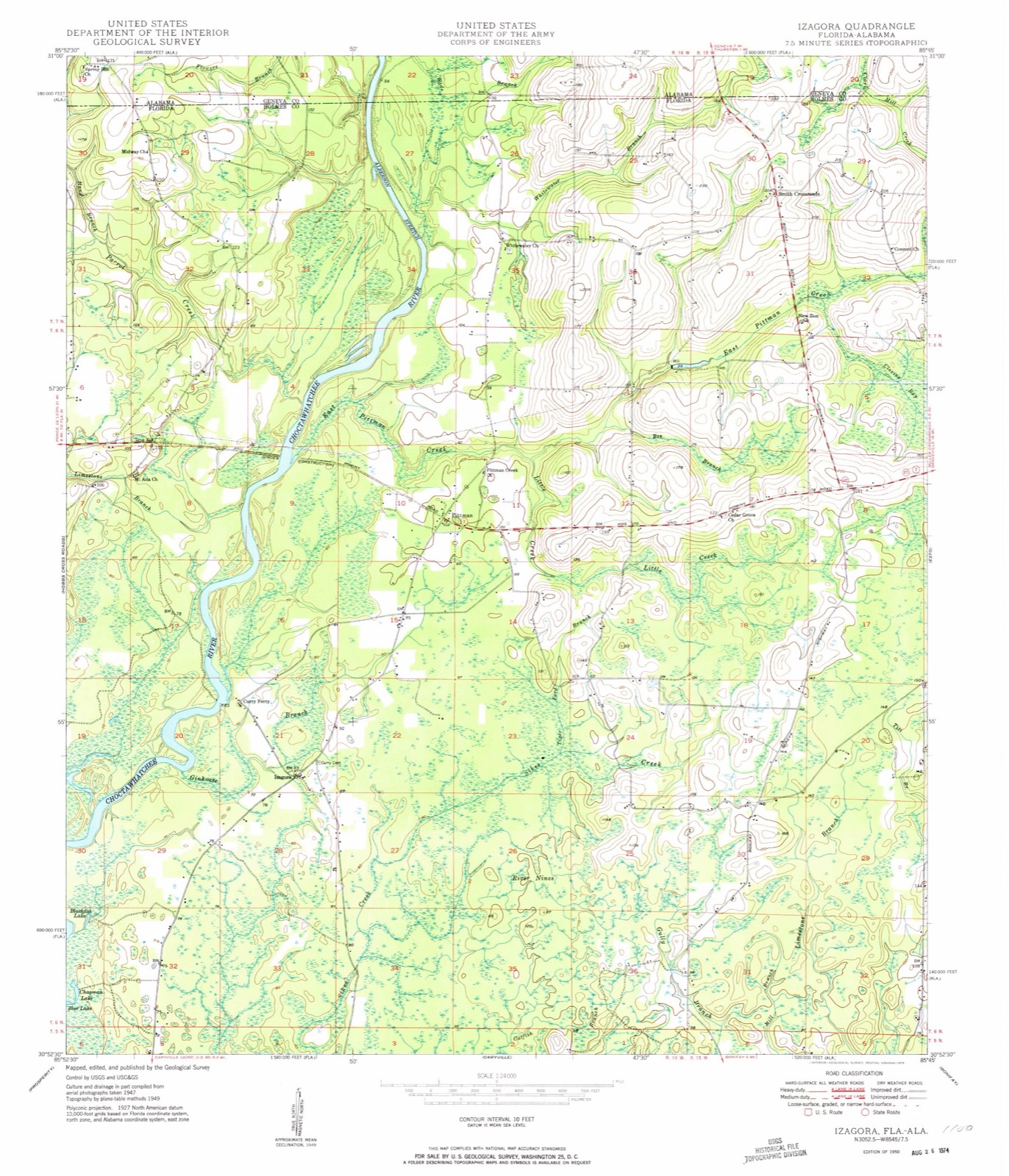 Topographic sheet of Pittman, surveyed 1950