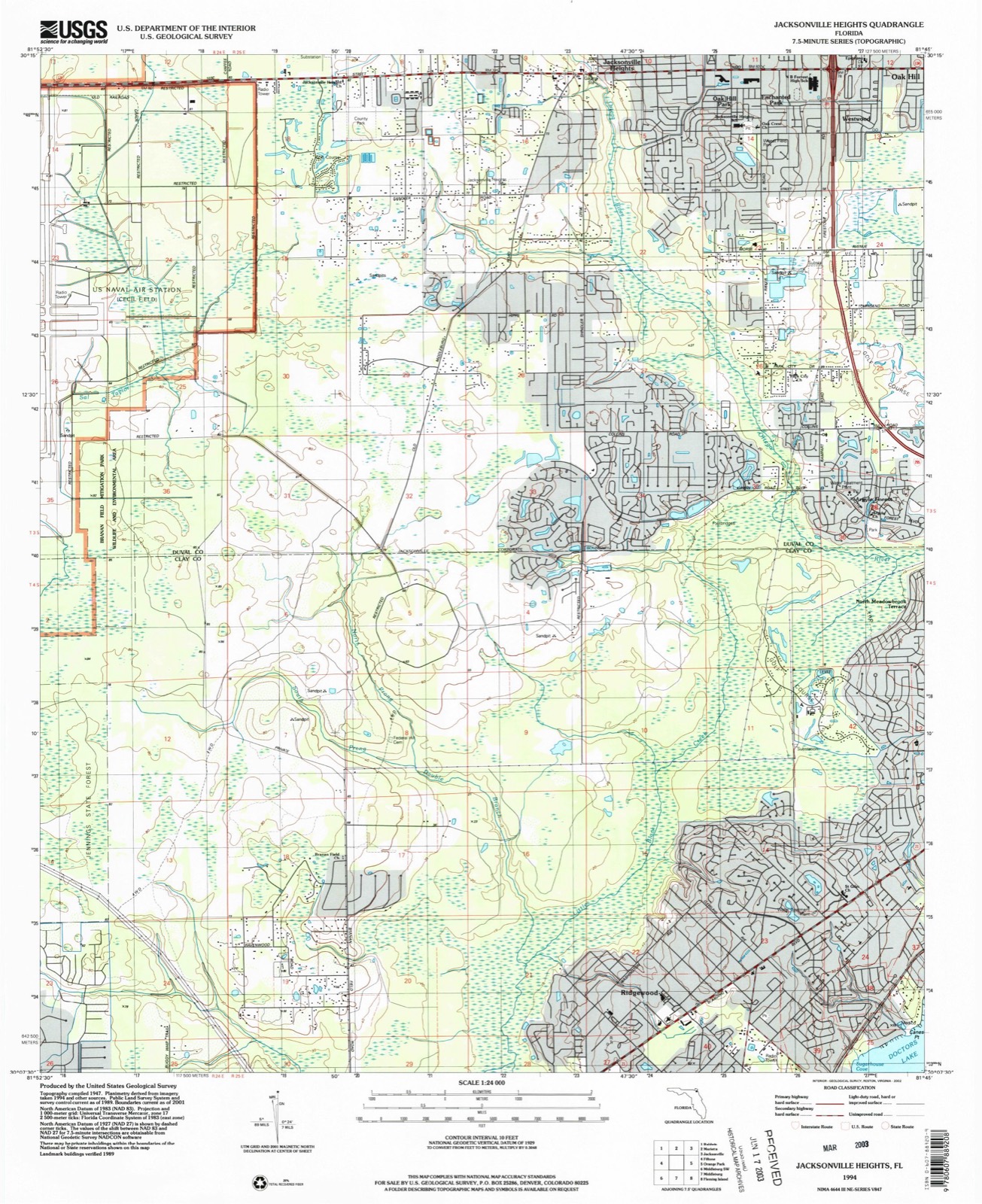 Topographic sheet of Oak Hill Park, surveyed 1994