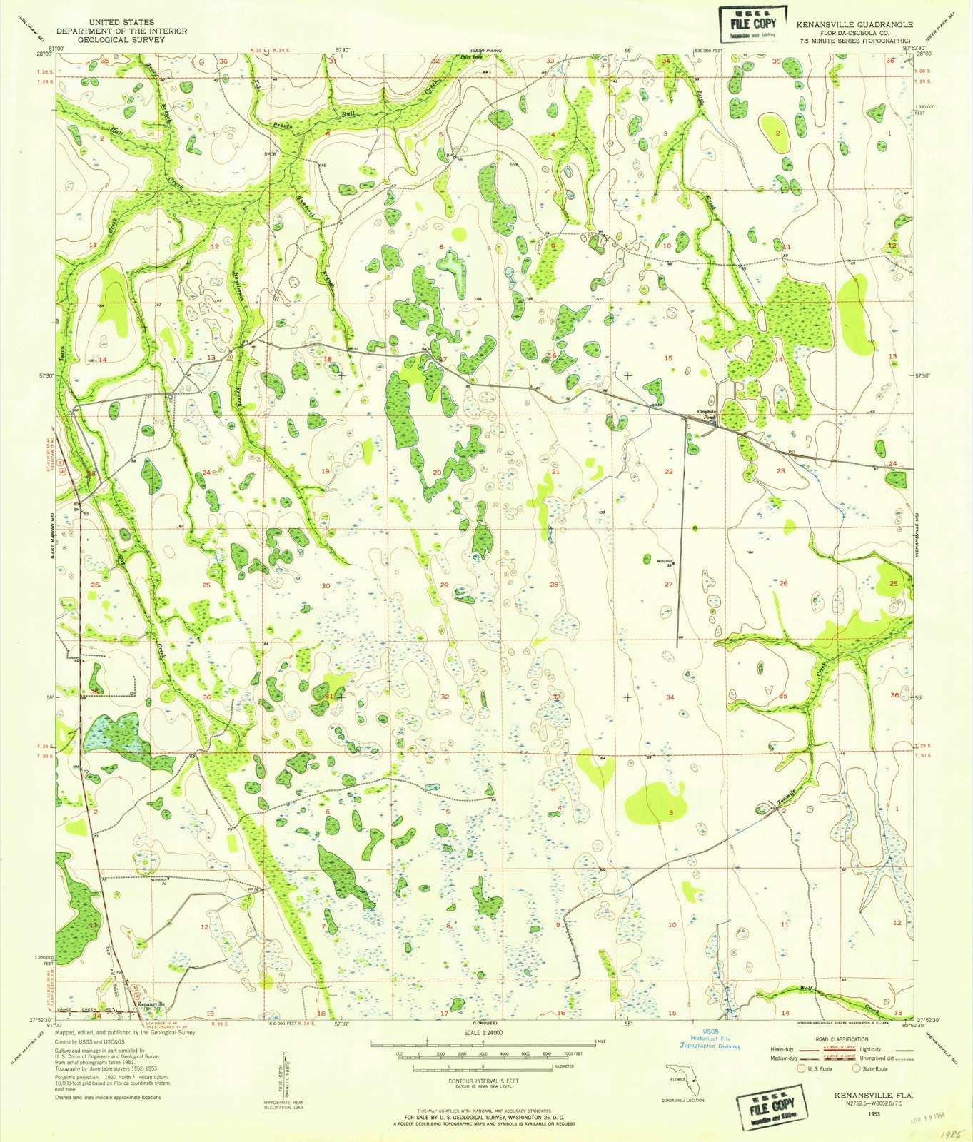 Topographic sheet of Kenansville, surveyed 1953