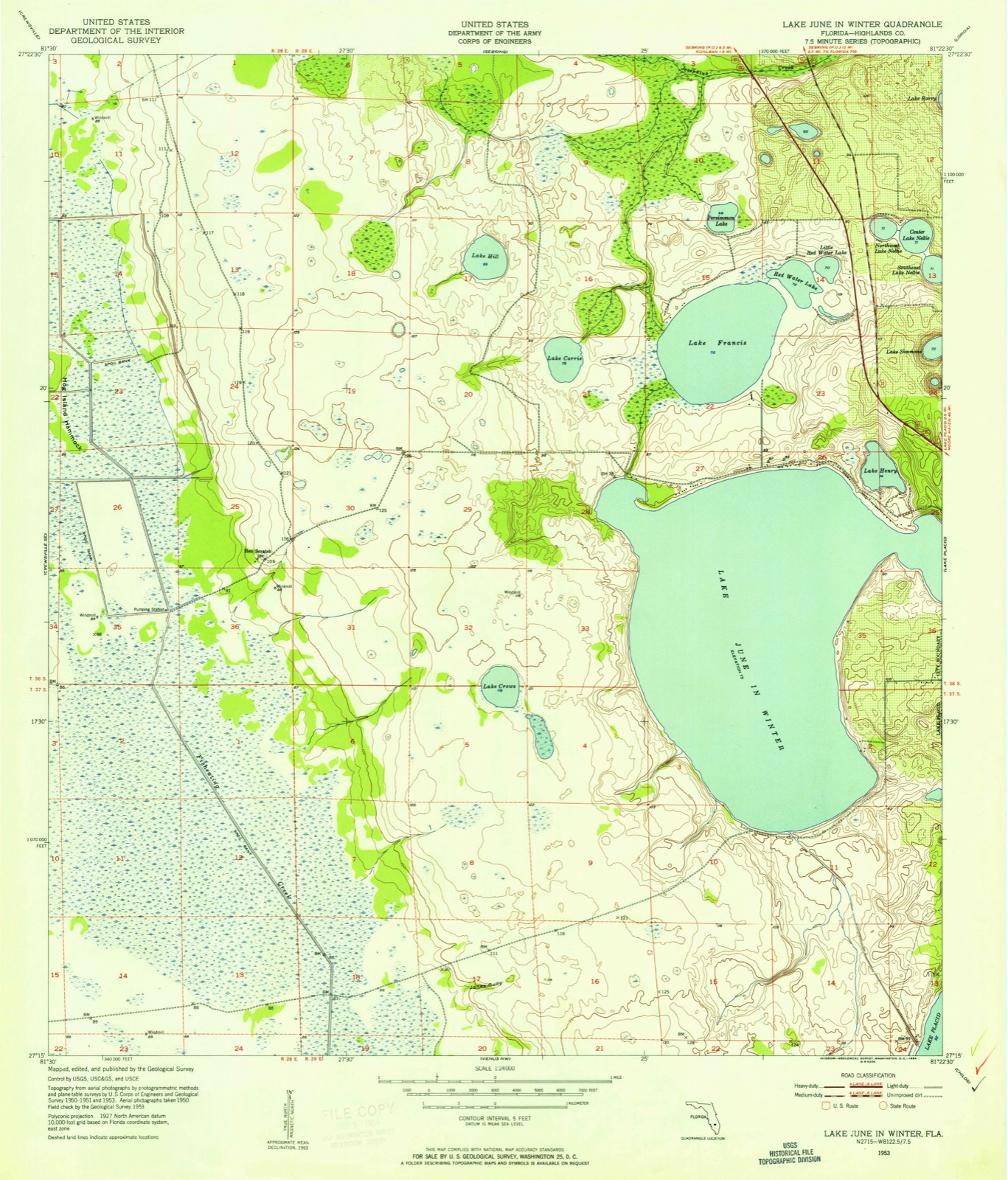 Topographic sheet of Hen Scratch, surveyed 1953