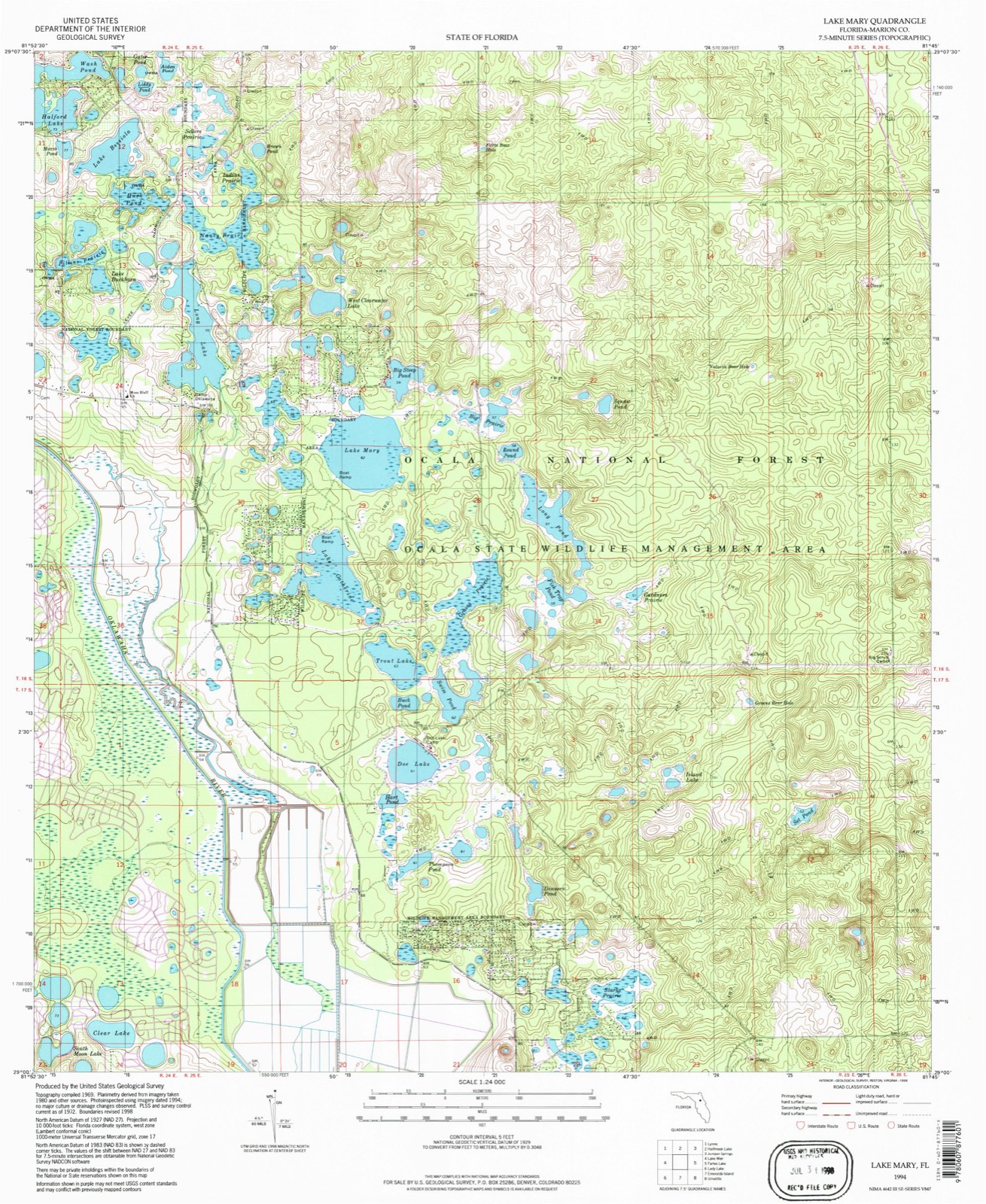 Topographic sheet of Forest Lakes Park, surveyed 1994