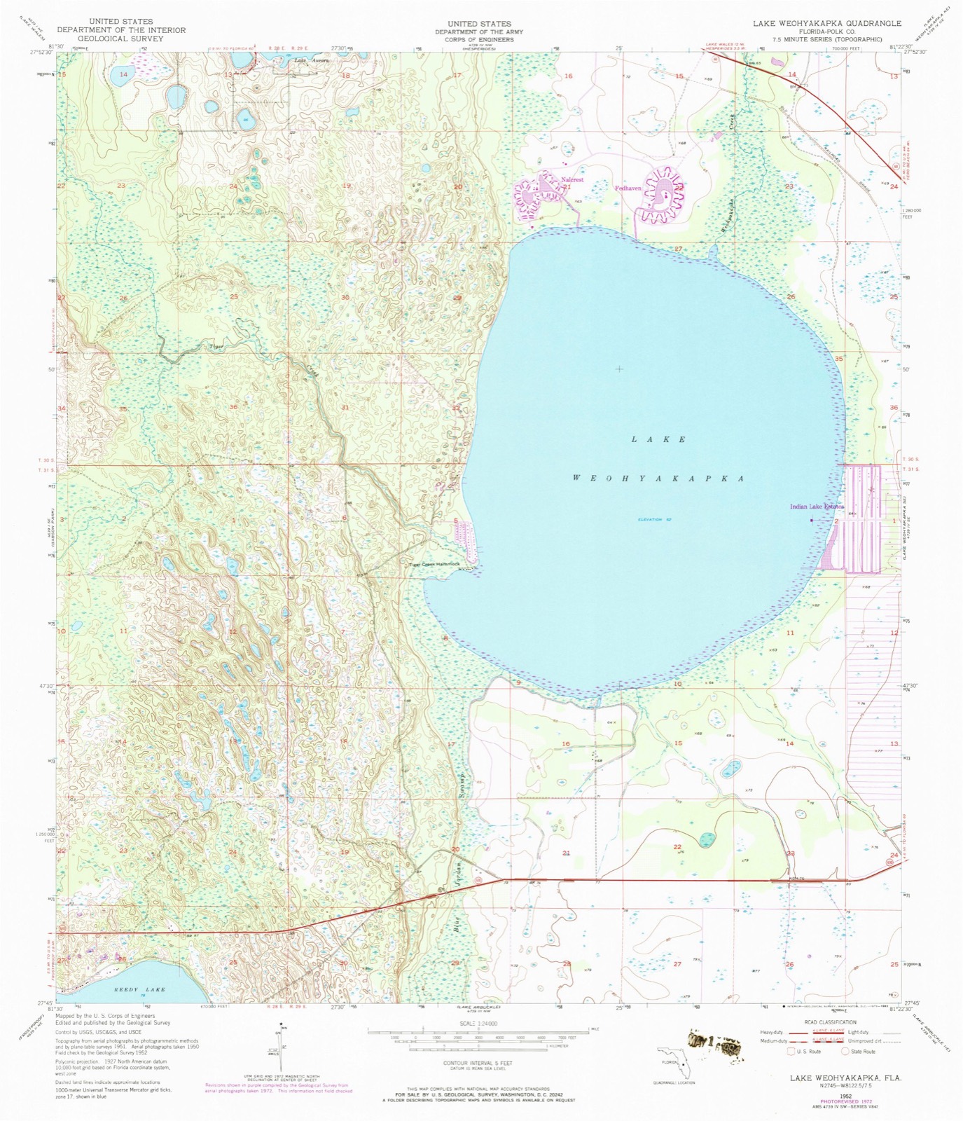 Topographic sheet of Fedhaven, surveyed 1952