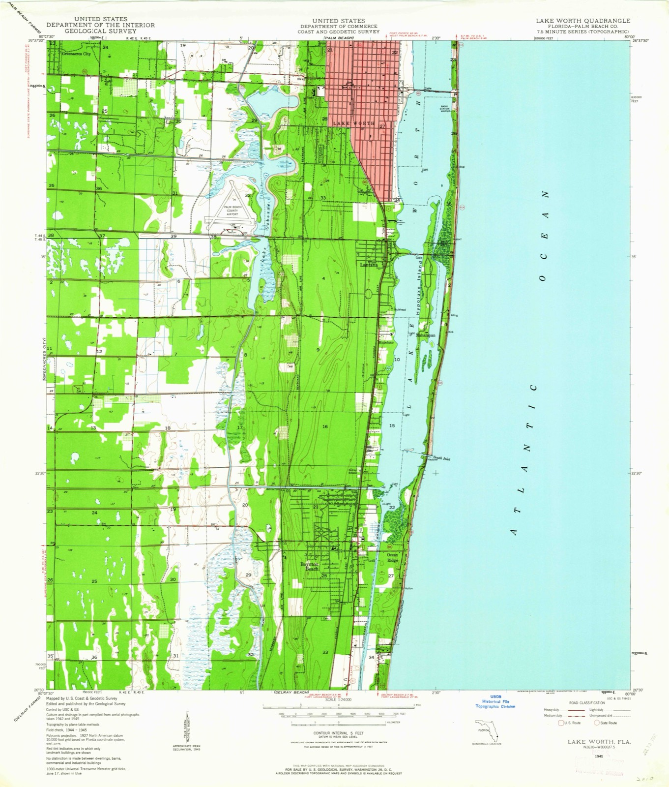 Topographic sheet of Ocean Ridge, surveyed 1945