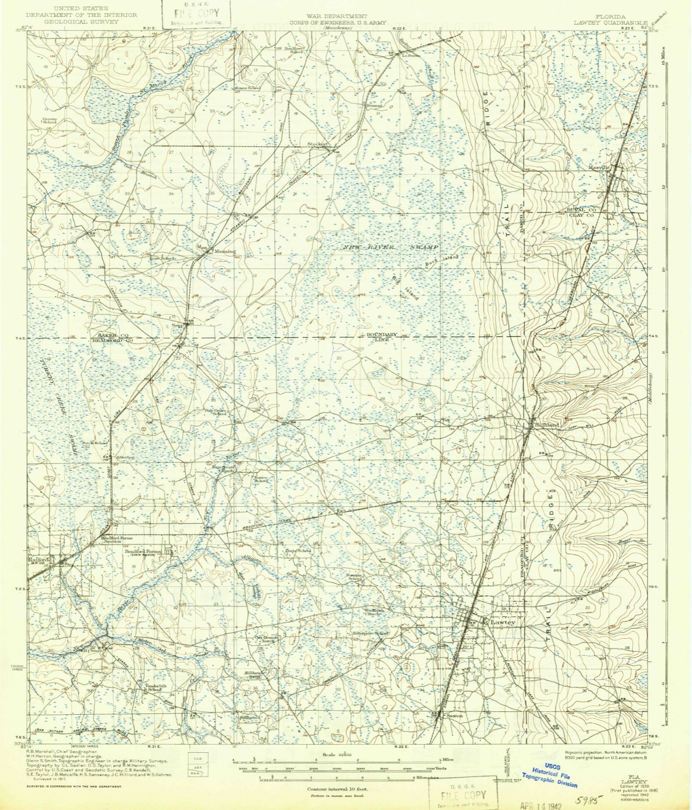 Topographic sheet of Manning, surveyed 1918