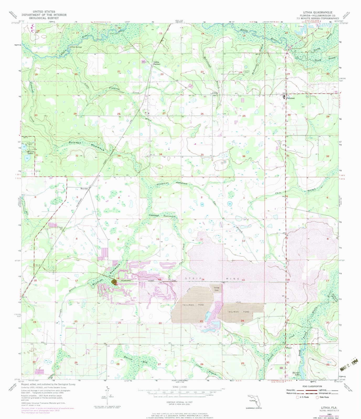 Topographic sheet of Pinecrest, surveyed 1955