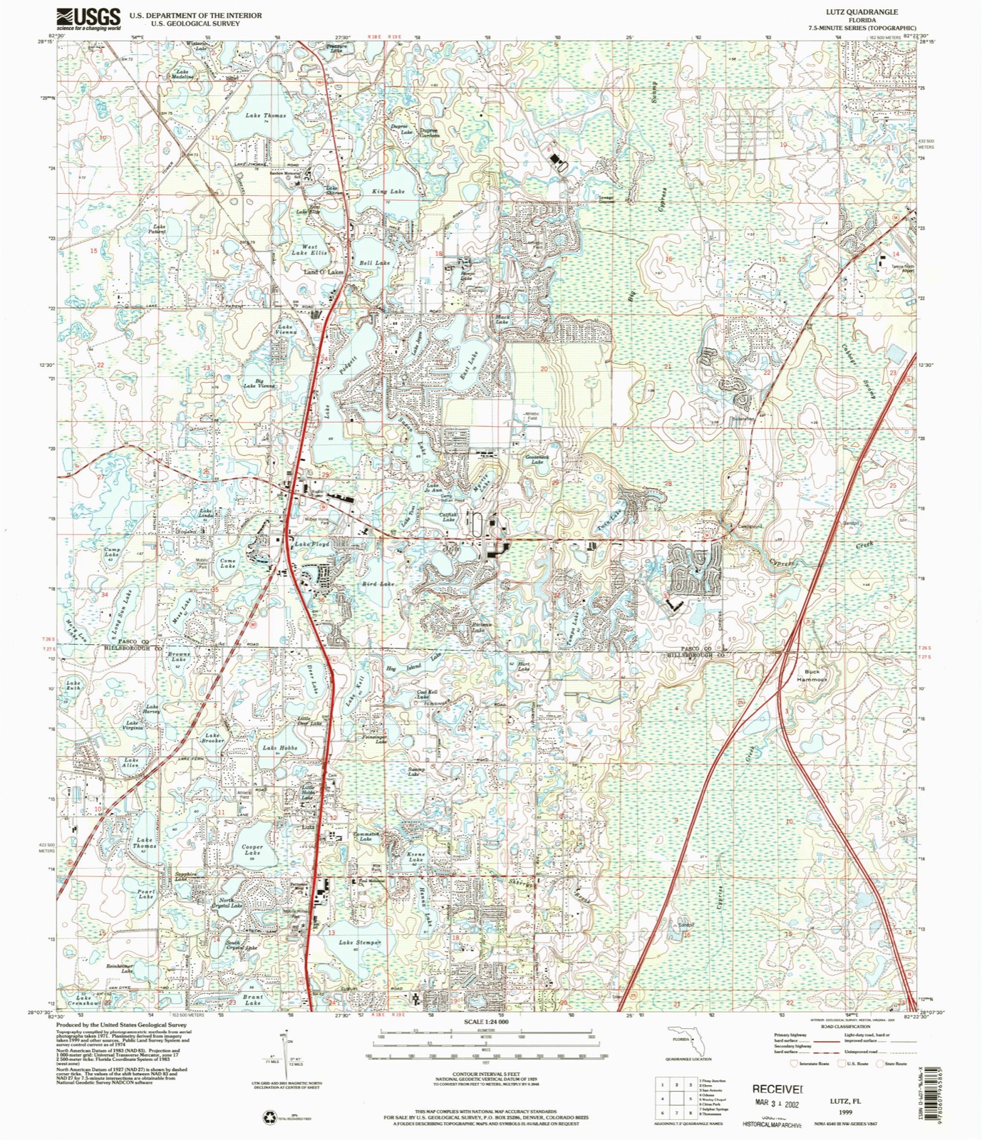 Topographic sheet of Lutz, surveyed 1999