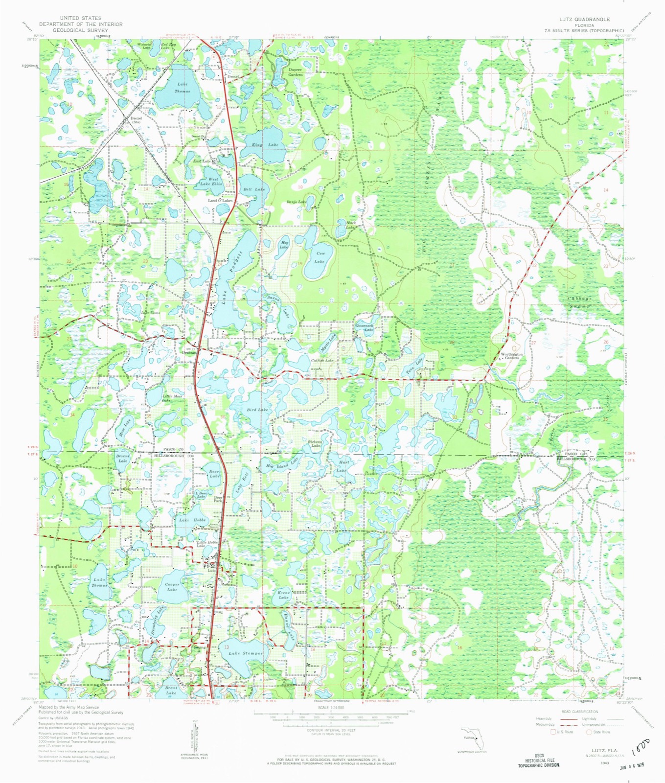 Topographic sheet of Lutz, surveyed 1943