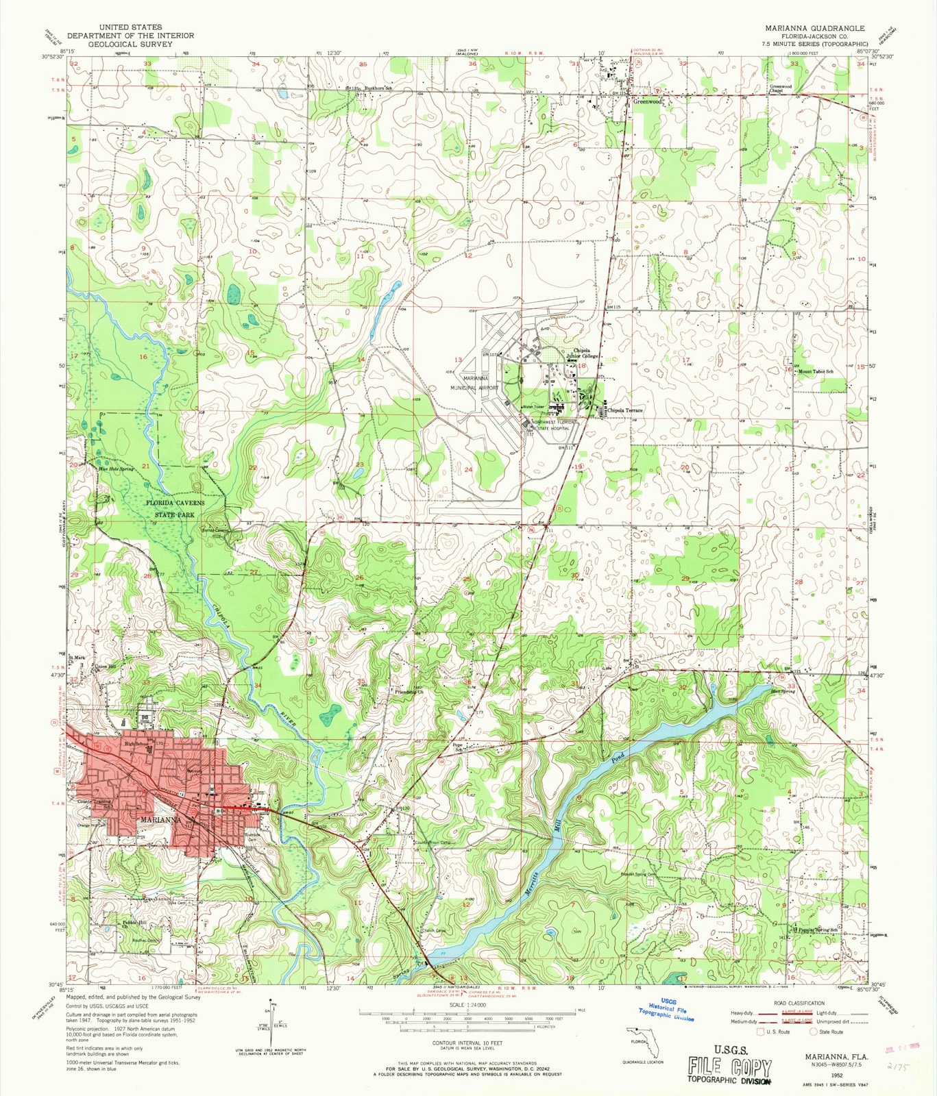 Topographic sheet of Marianna, surveyed 1952