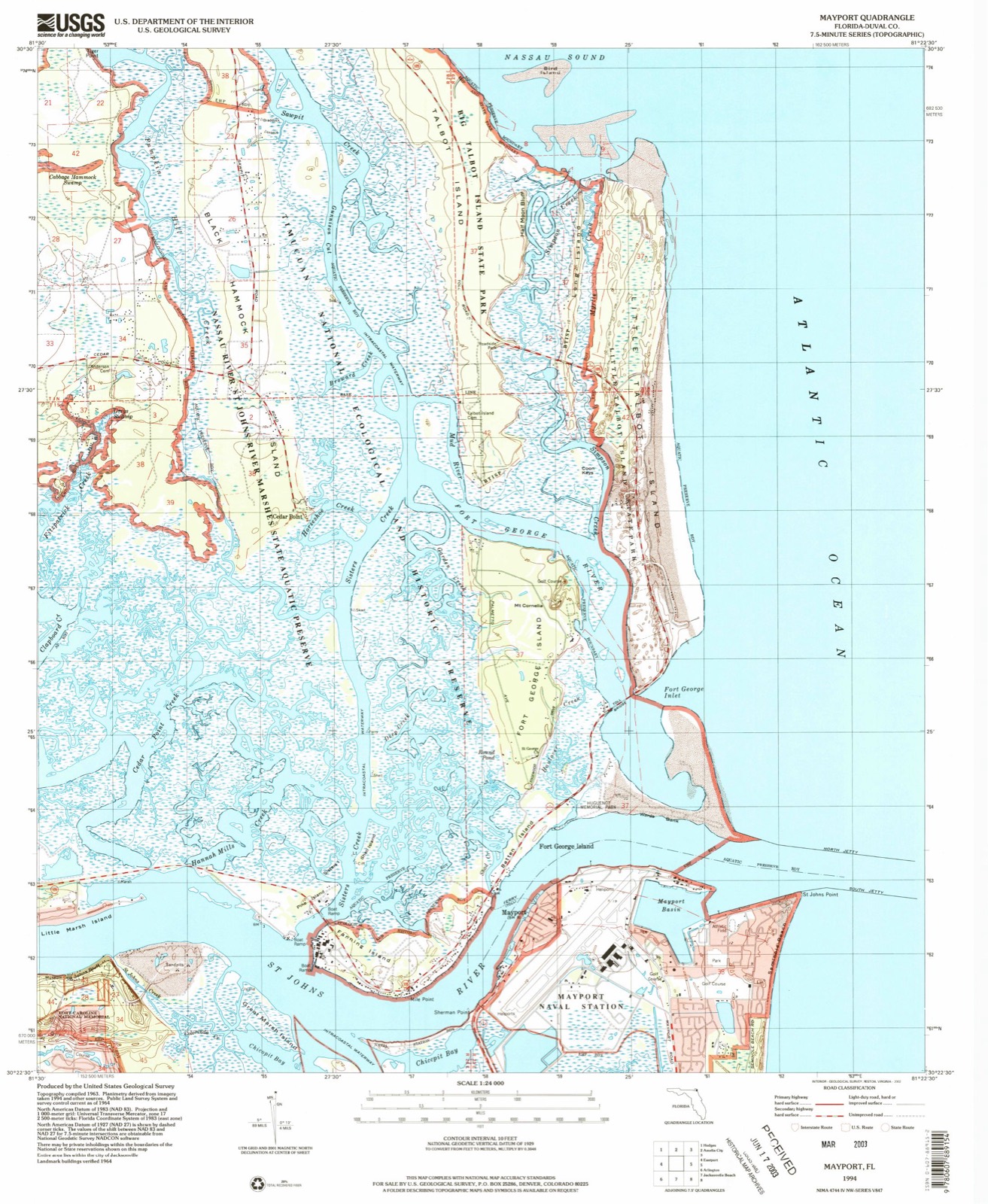 Topographic sheet of East Mayport, surveyed 1994