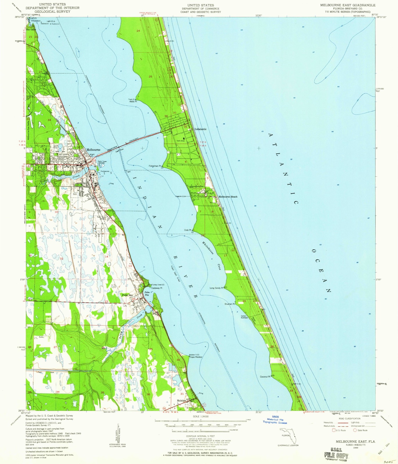 Topographic sheet of Palm Bay, surveyed 1949