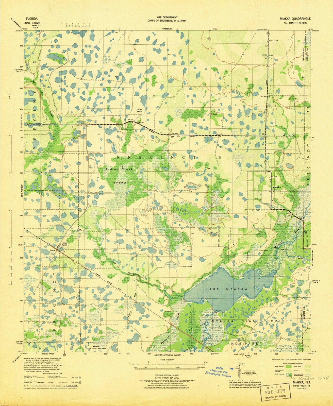 Topographic sheet of Hidden River, surveyed 1944