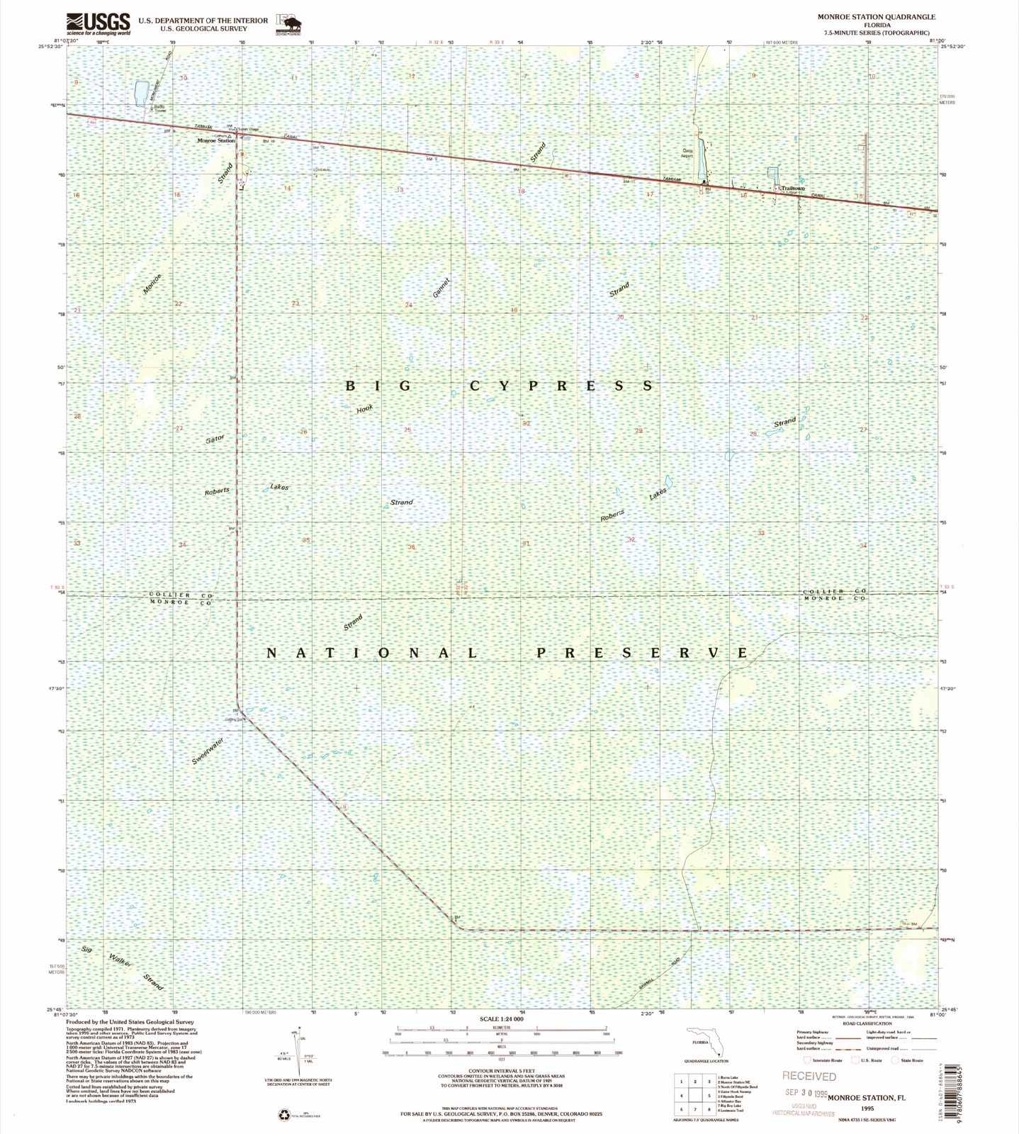Topographic sheet covering Monroe Station, surveyed 1995
