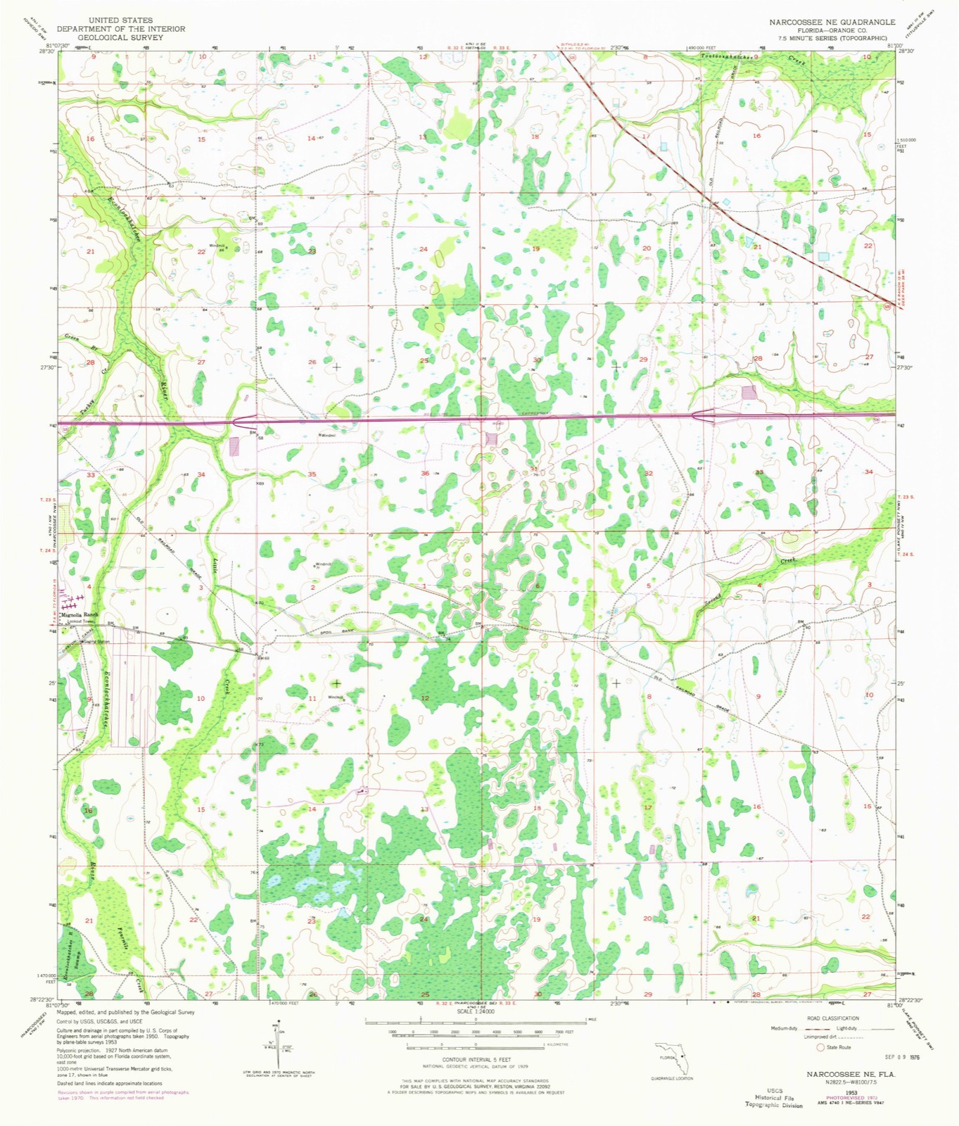 Topographic sheet of Wedgefield, surveyed 1953