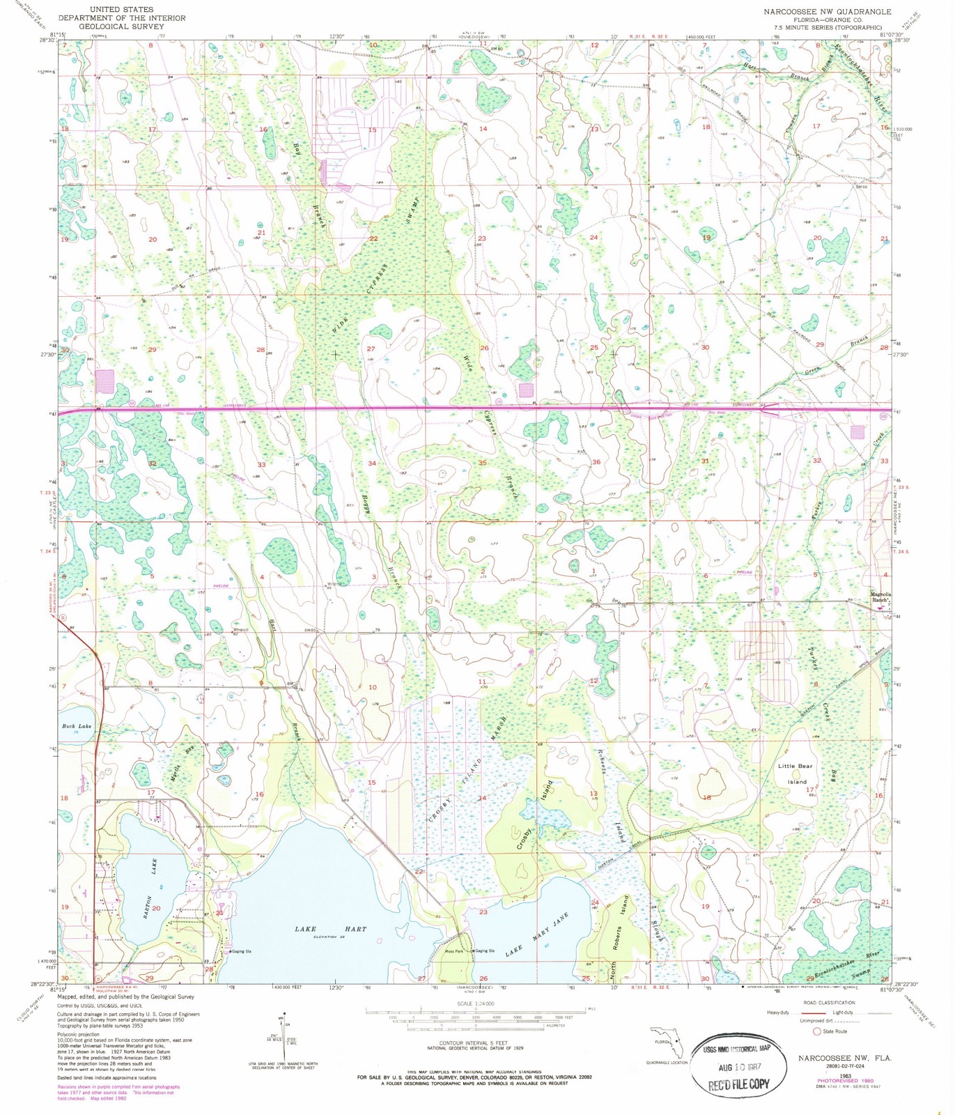 Topographic sheet of Lake Hart, surveyed 1953