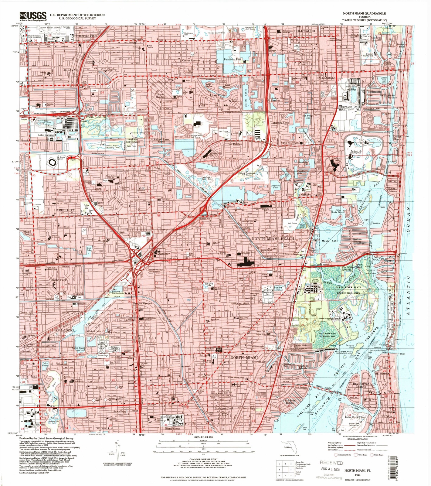 Topographic sheet of Ojus, surveyed 1994