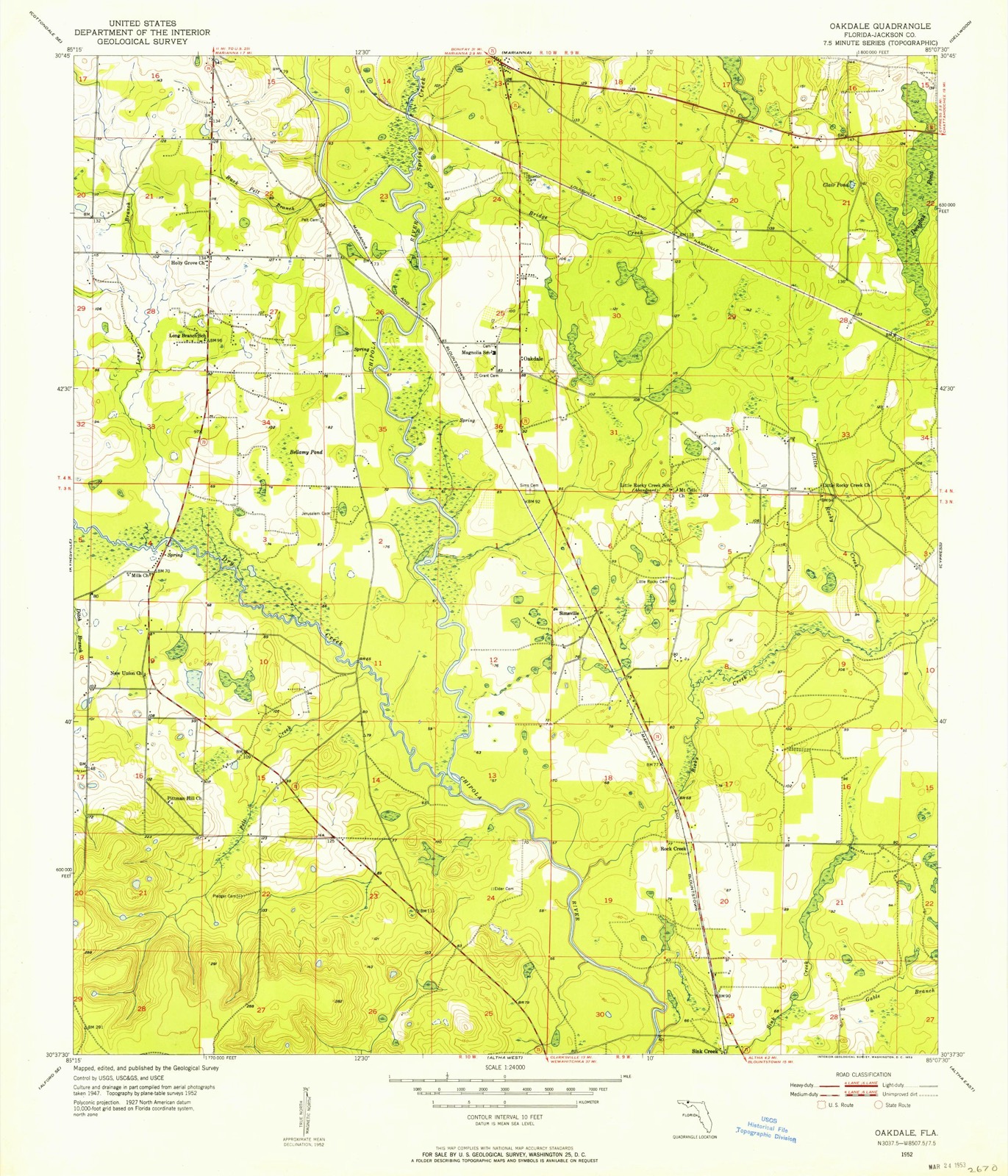 Topographic sheet of Simsville, surveyed 1952
