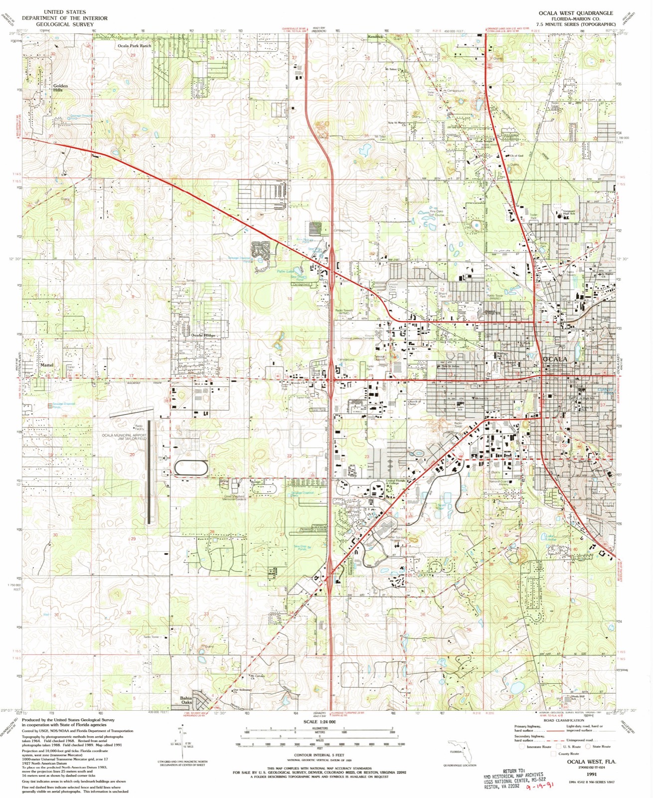 Topographic sheet covering Ocala Union Station, surveyed 1991