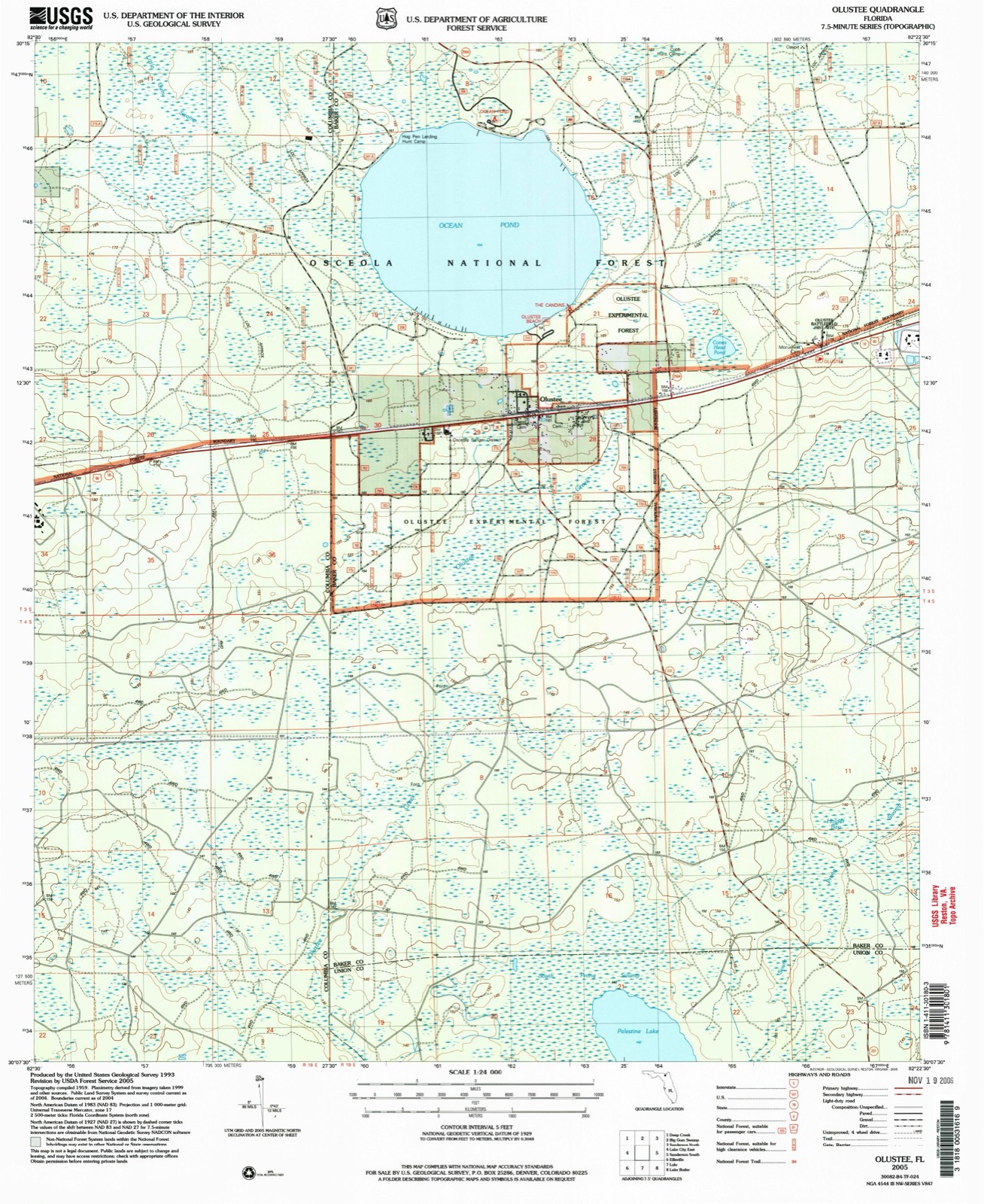 Topographic sheet of Olustee, surveyed 2005