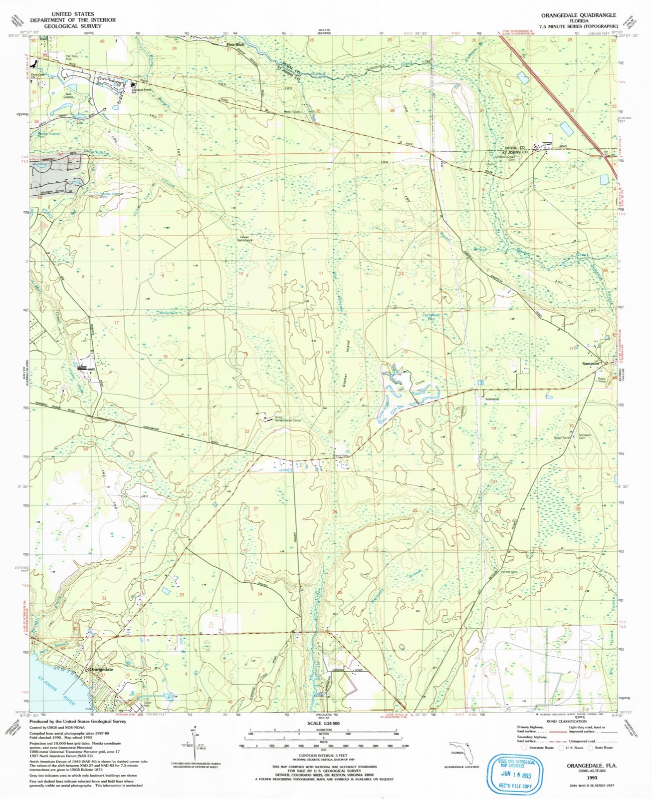Topographic sheet of Sampson, surveyed 1993