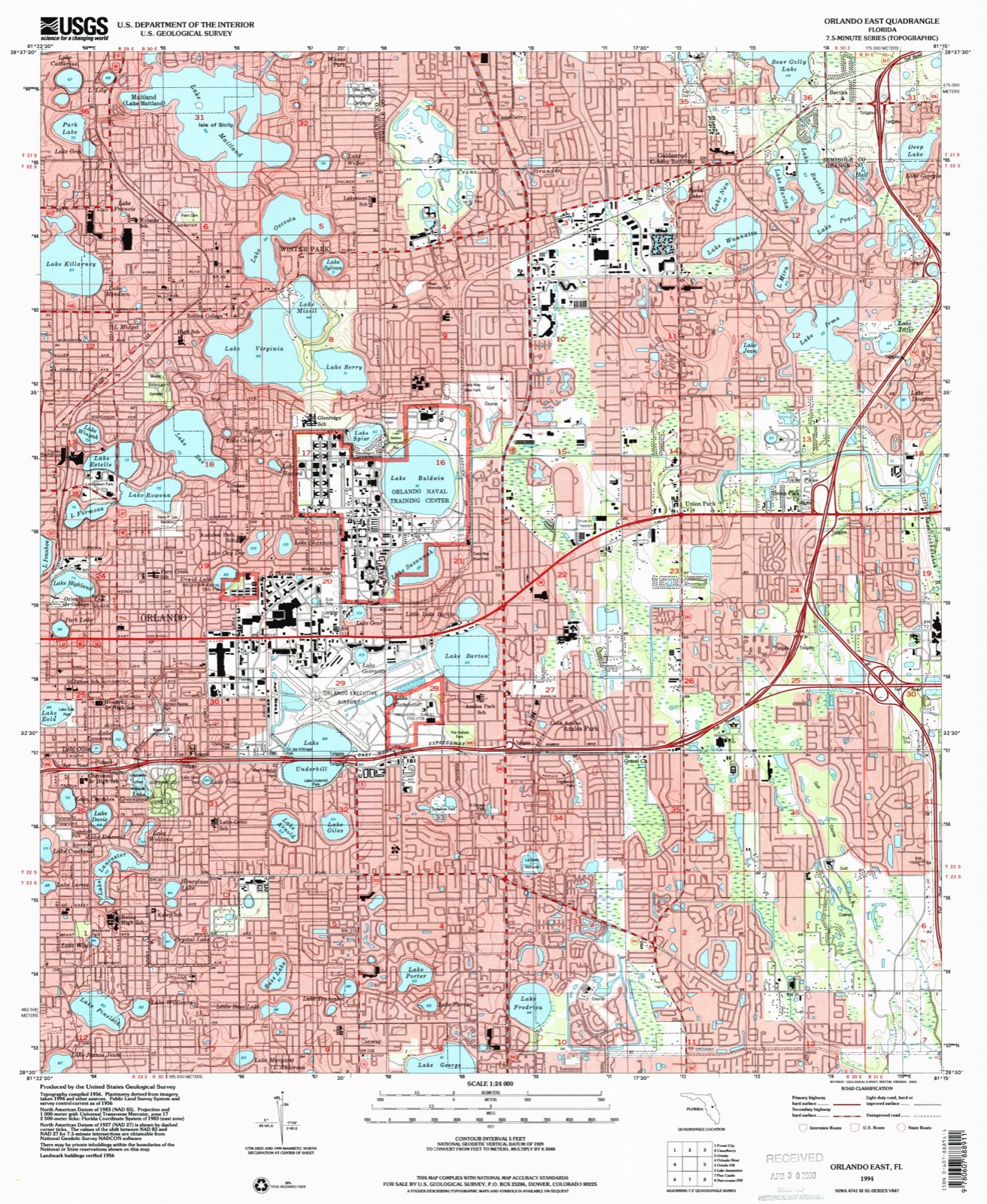Topographic sheet of Winter Park, surveyed 1994