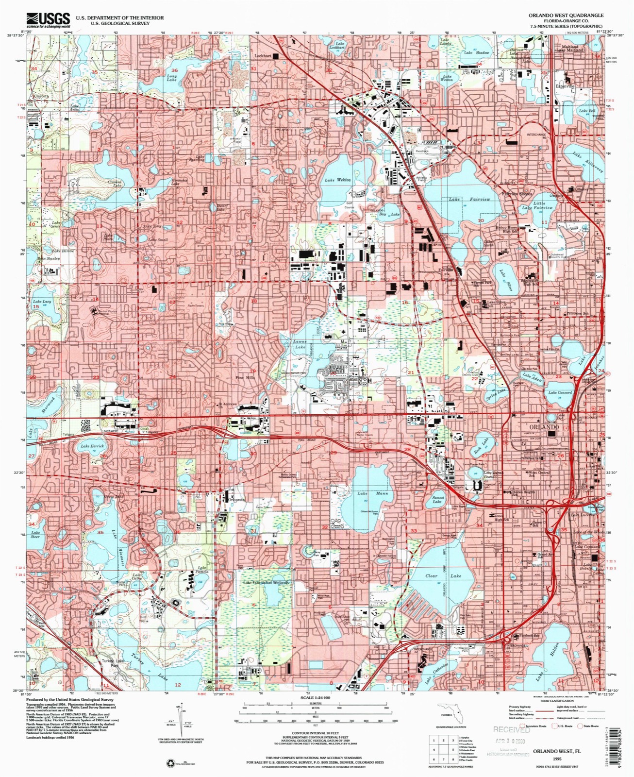 Topographic sheet of Orlando, surveyed 1995