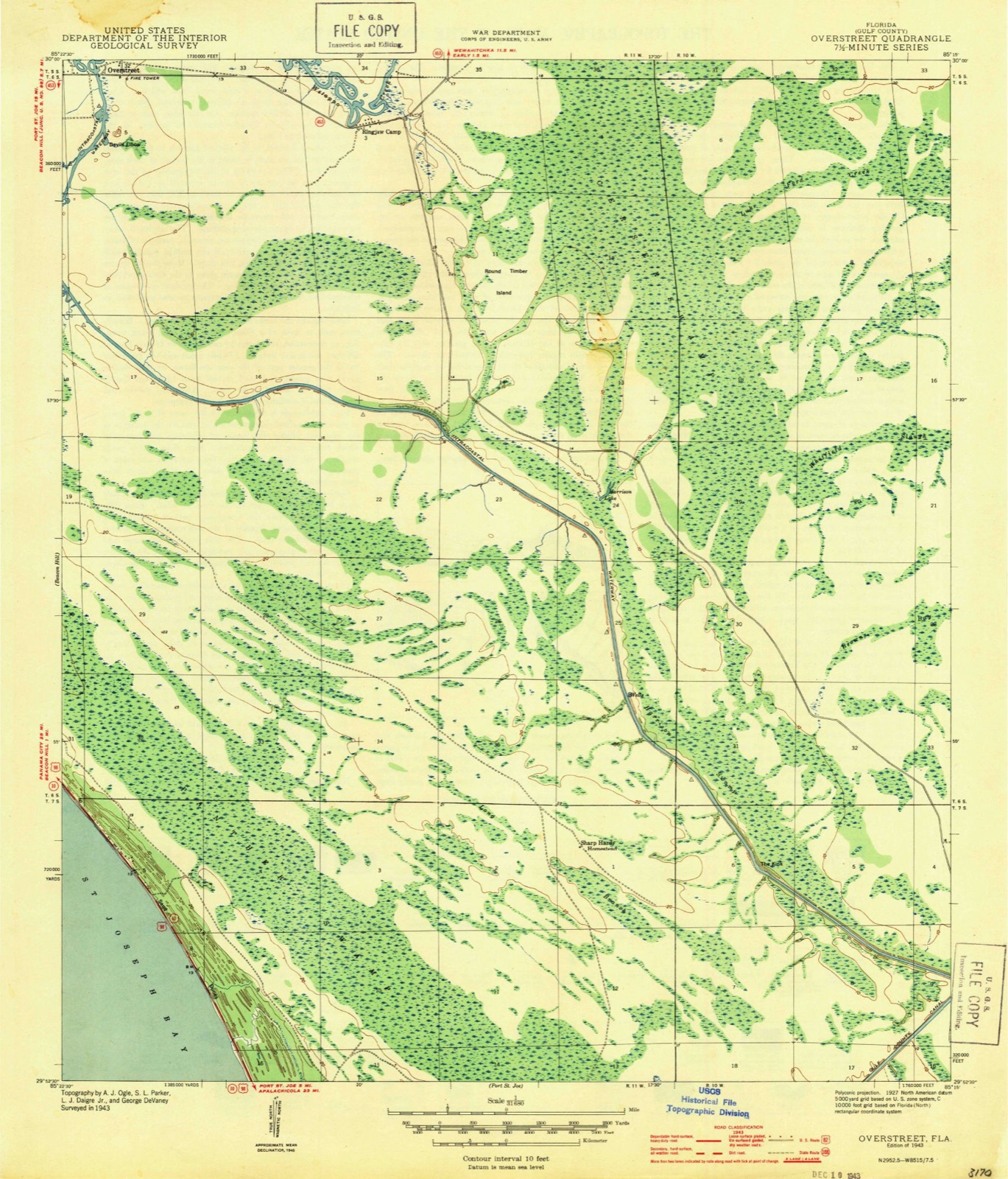 Topographic sheet of Overstreet, surveyed 1943
