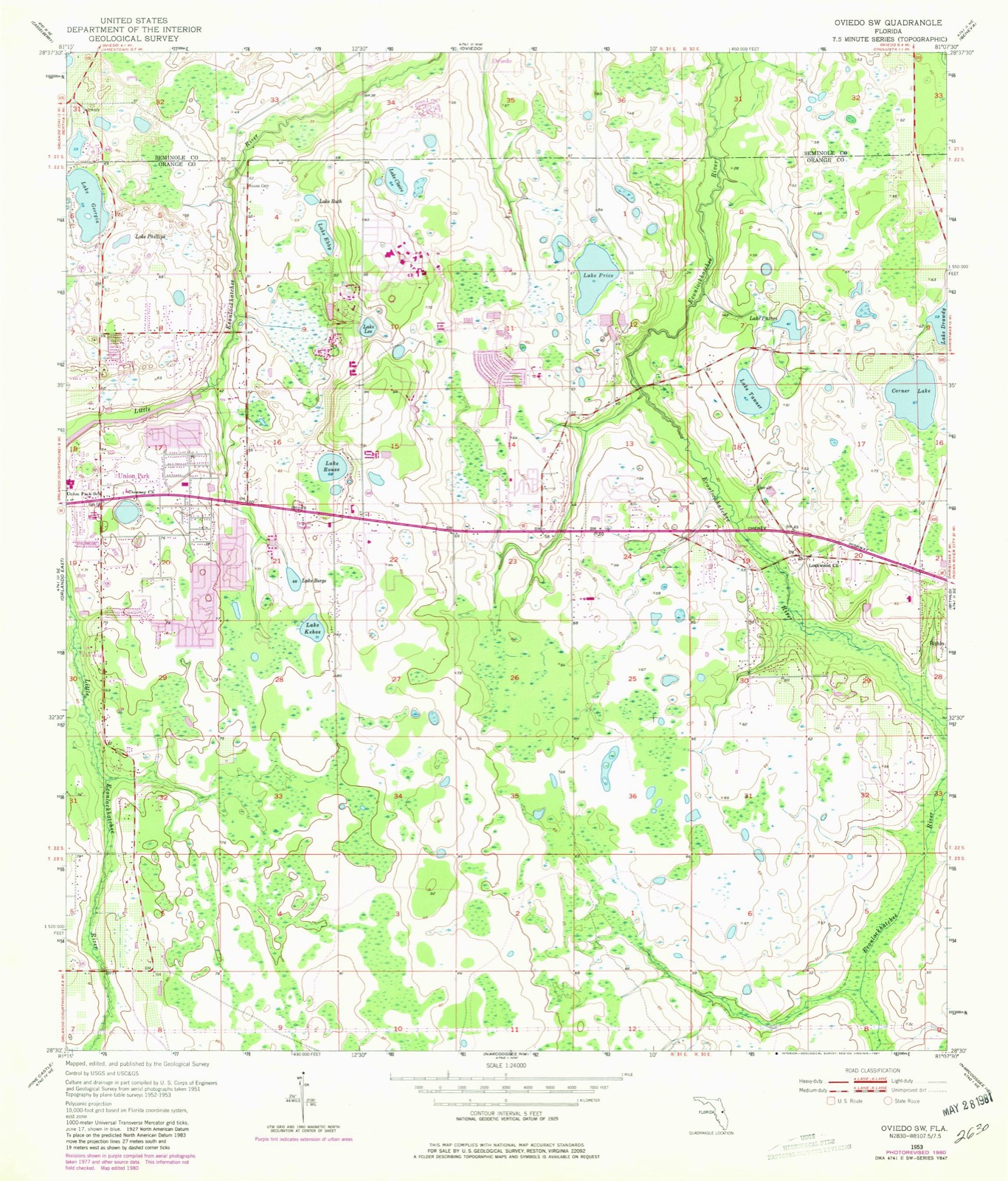 Topographic sheet of Alafaya, surveyed 1953
