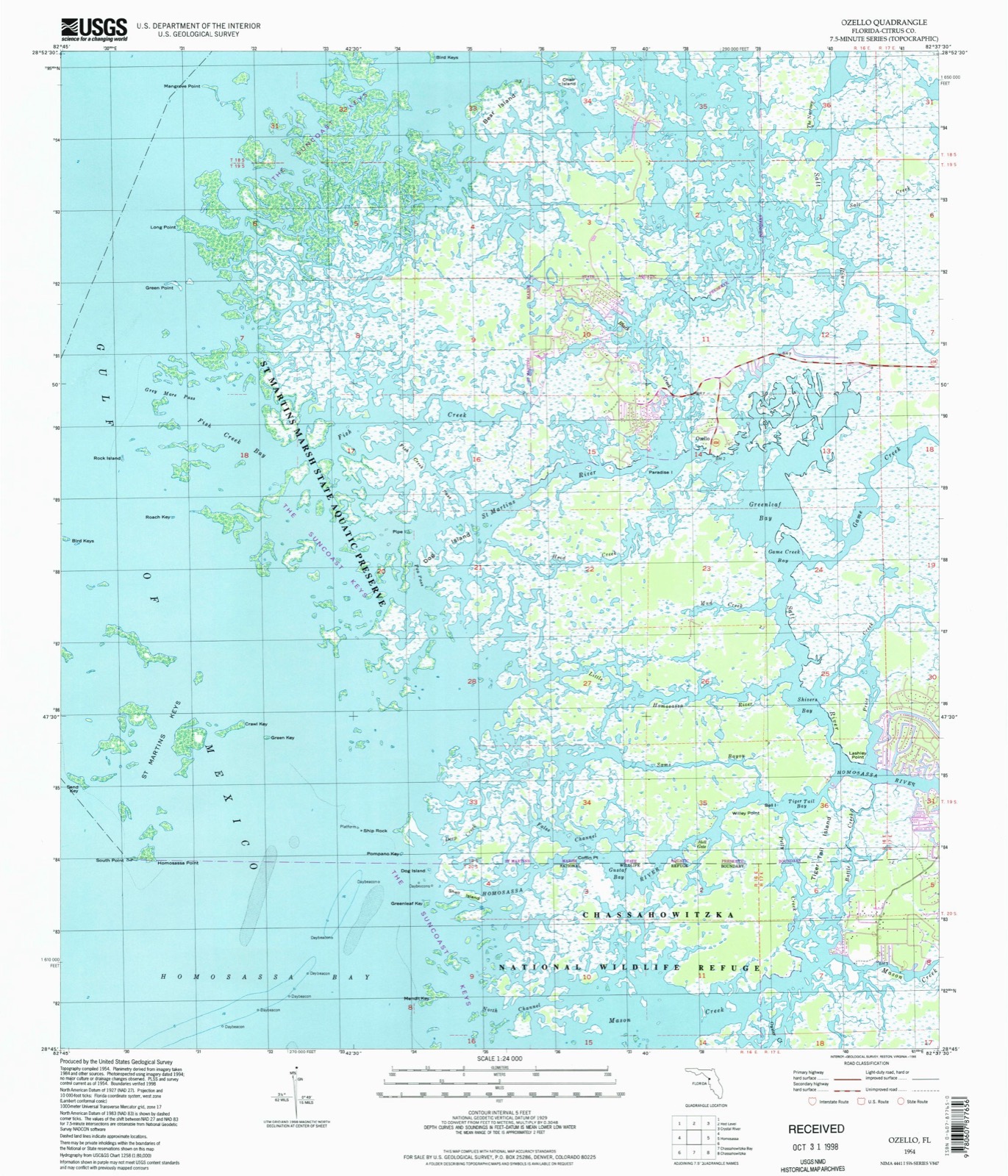 Topographic sheet of Ozello, surveyed 1994