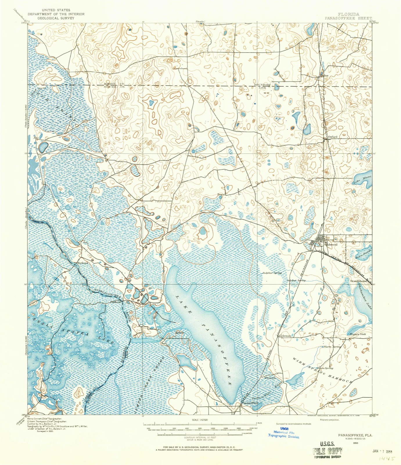 Topographic sheet of Coleman, surveyed 1893