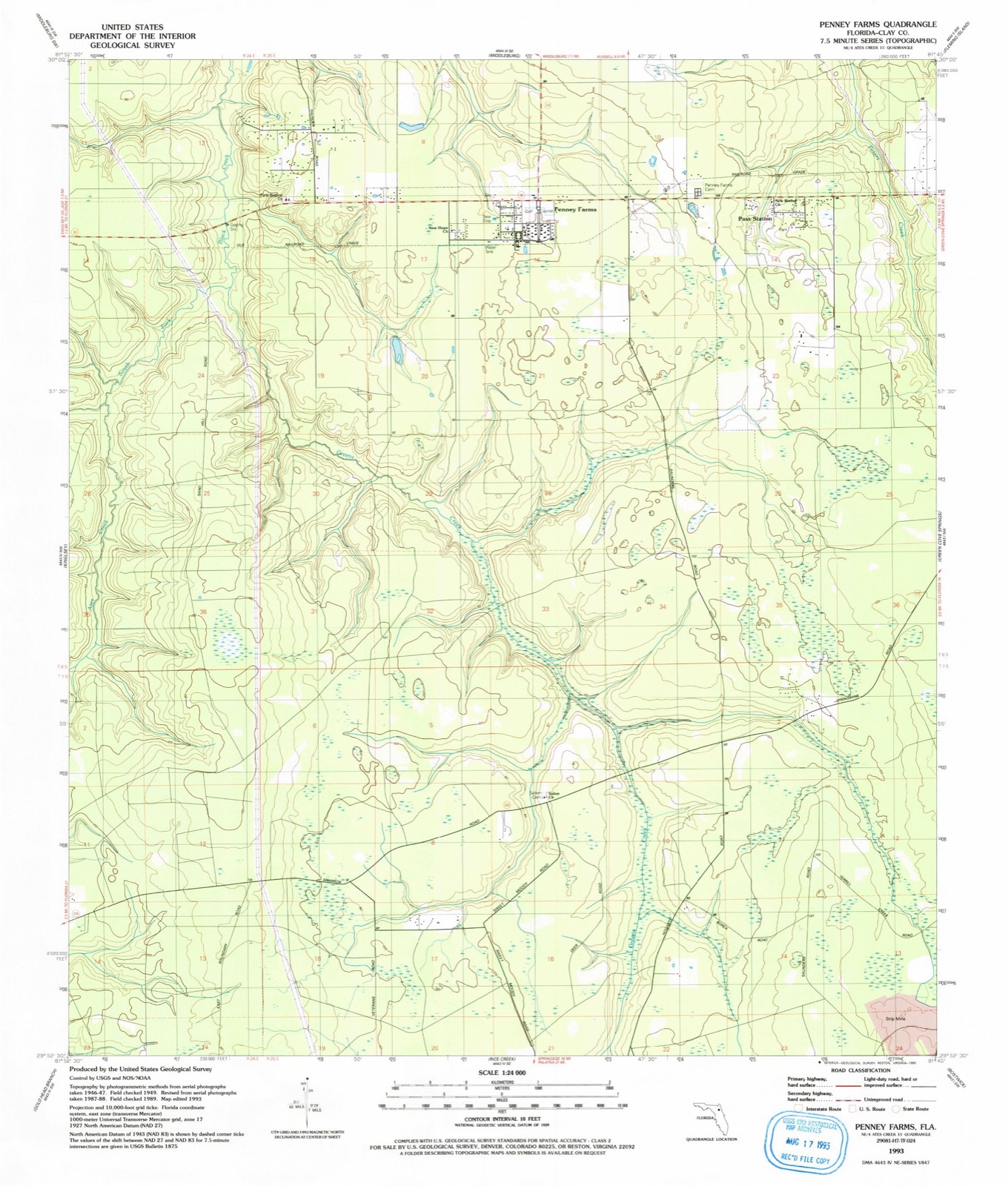 Topographic sheet covering Memorial Home Community Historic District, surveyed 1993