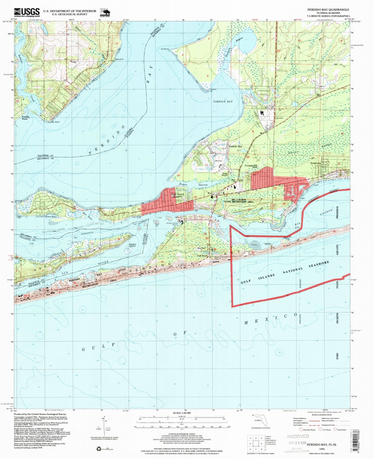 Topographic sheet of Perdido Bay, surveyed 1994