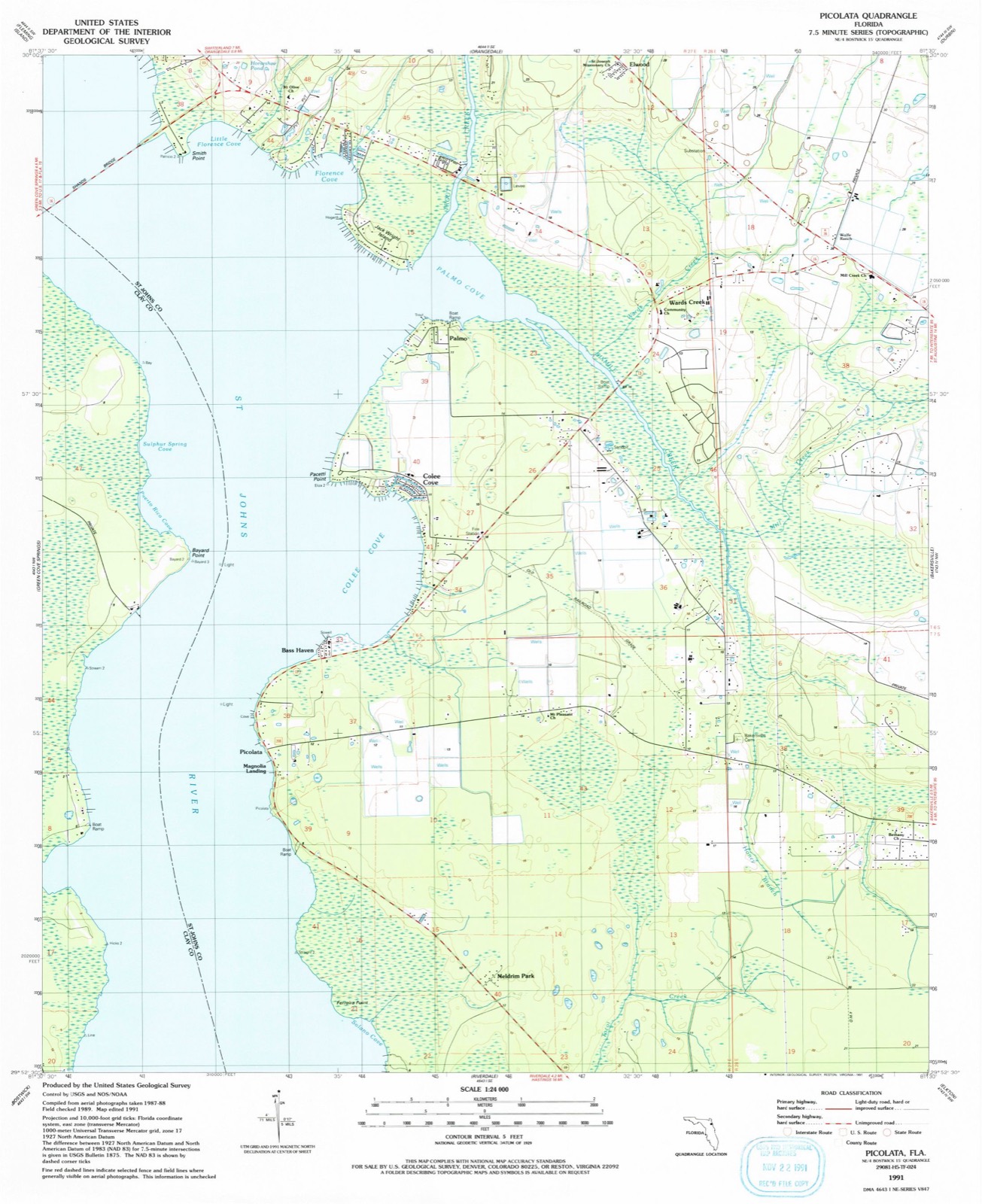Topographic sheet of Saint Johns, surveyed 1991