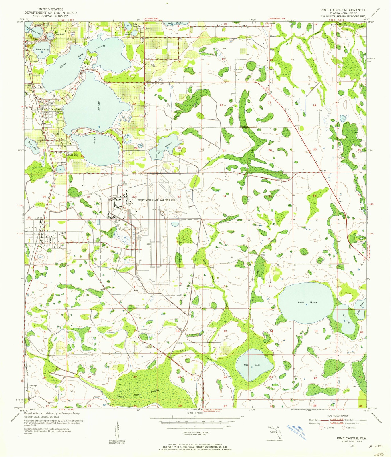 Topographic sheet of South Lake Conway Villa, surveyed 1953