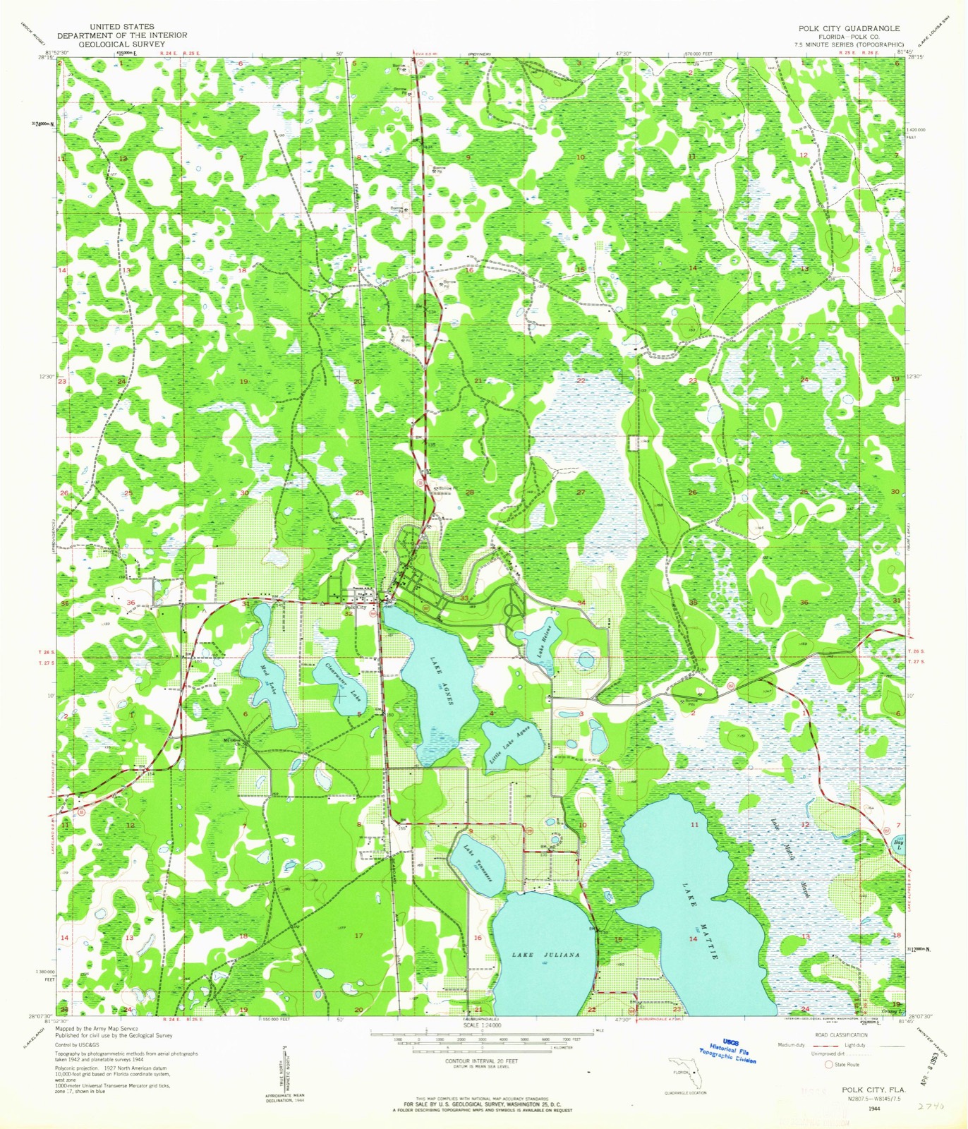 Topographic sheet of Polk City, surveyed 1944
