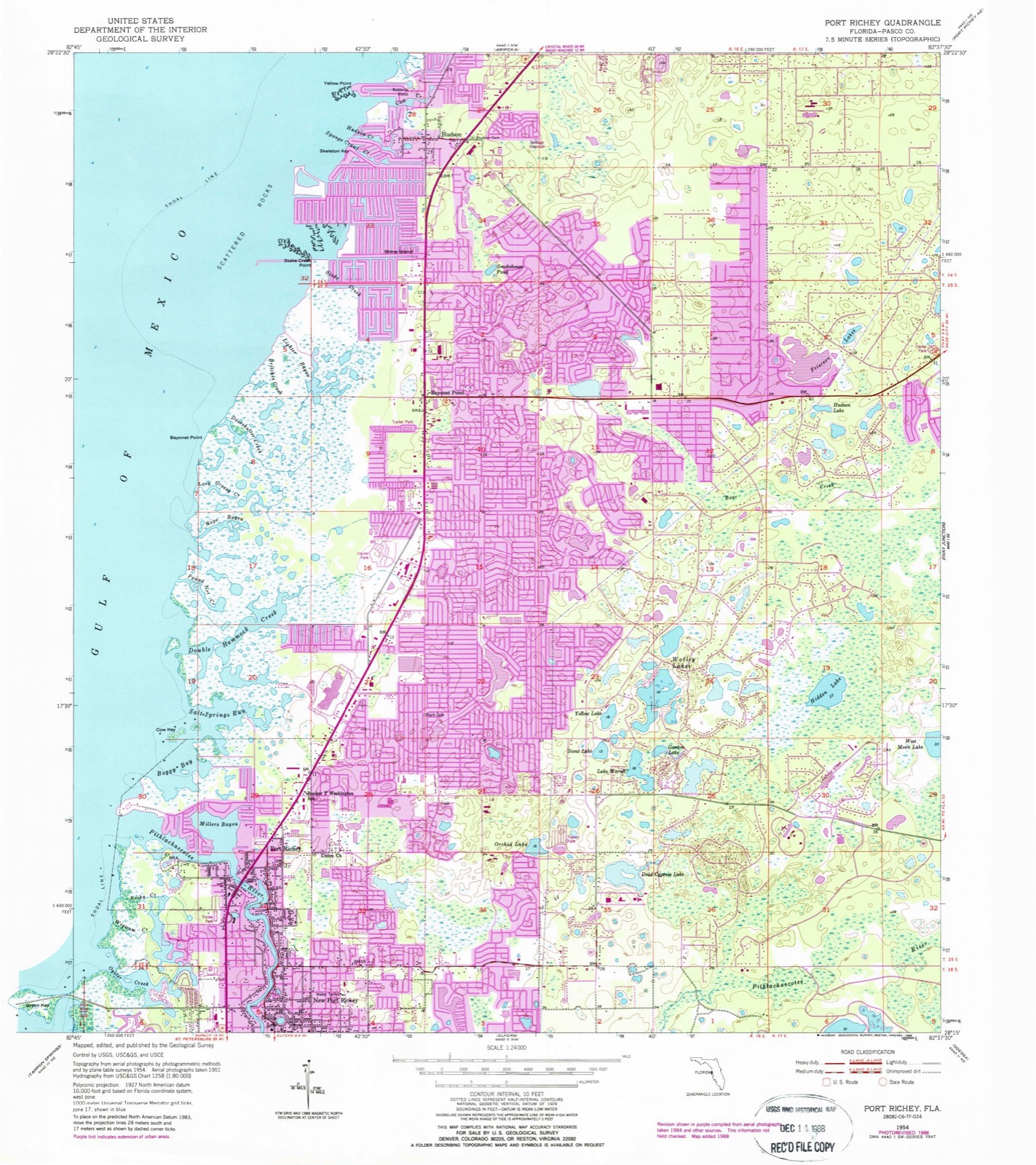 Topographic sheet of Bayonet Point, surveyed 1954