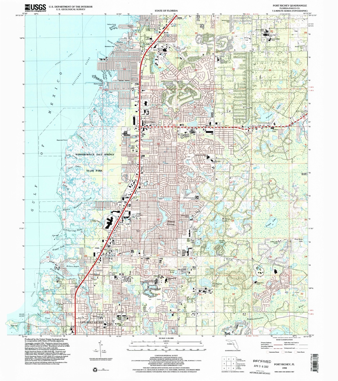 Topographic sheet of Bayonet Point, surveyed 1998