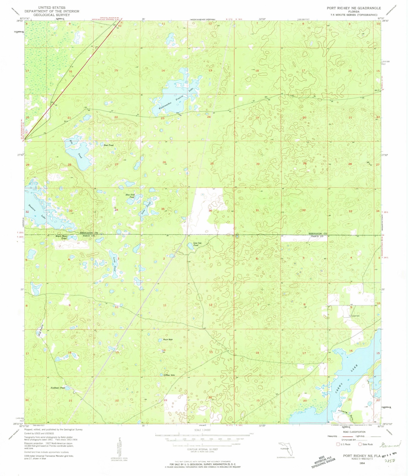 Topographic sheet of Willow Sink, surveyed 1954
