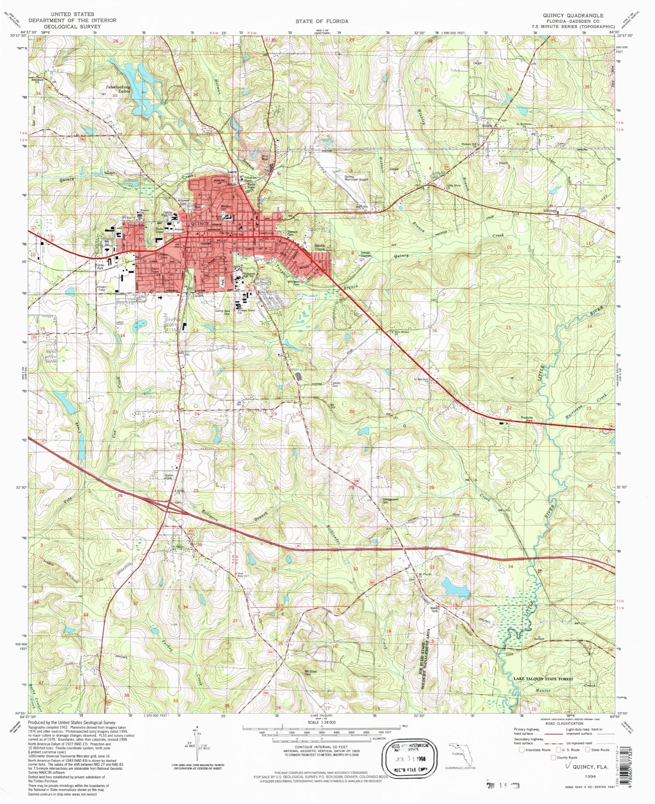Topographic sheet of Quincy, surveyed 1994