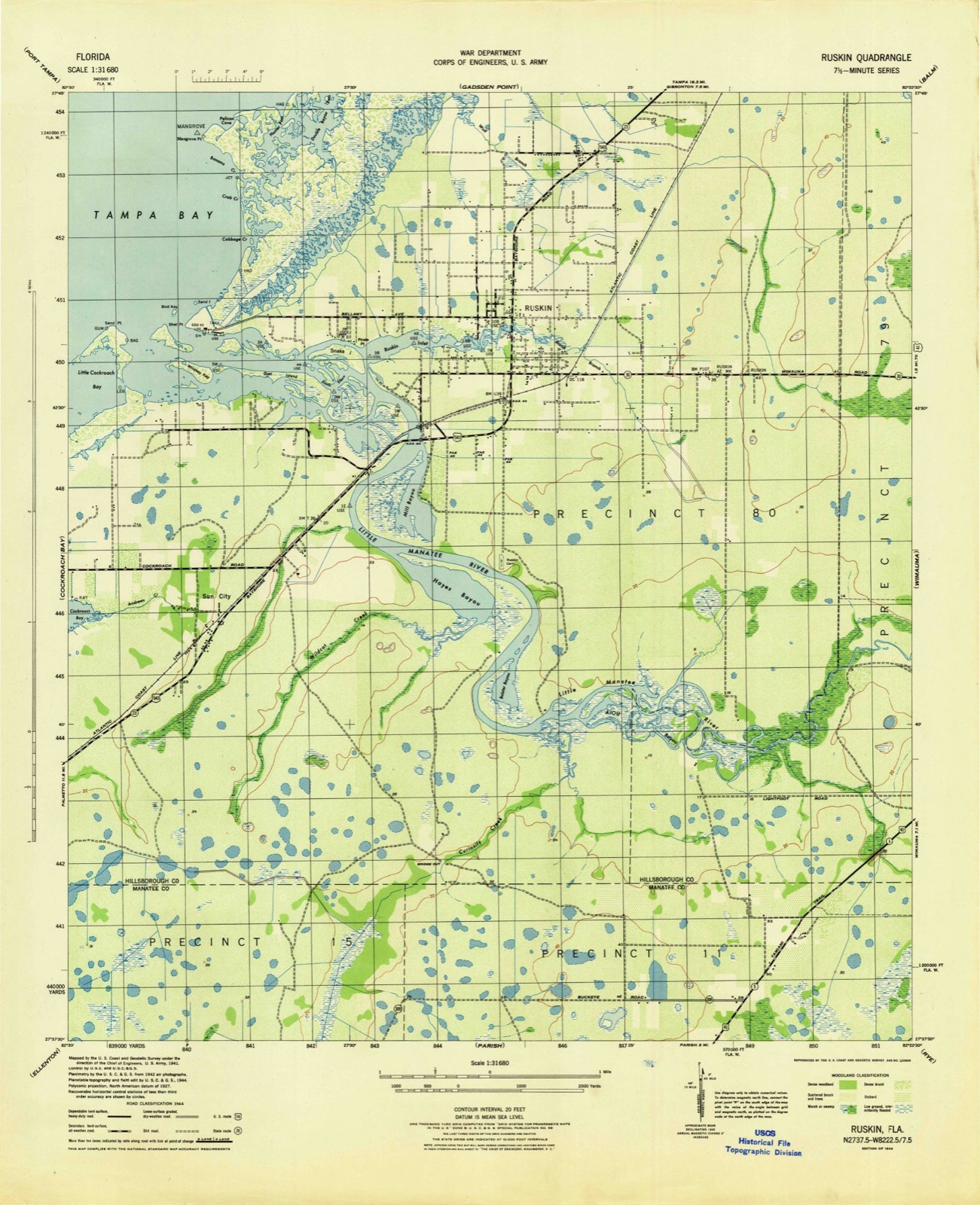 Topographic sheet of Ruskin, surveyed 1944