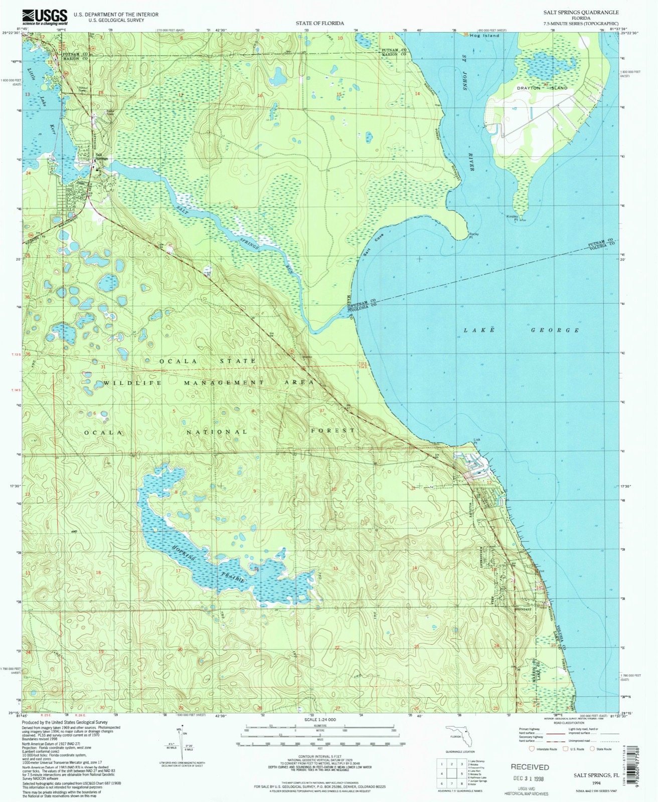 Topographic sheet of Yellow Bluff, surveyed 1994