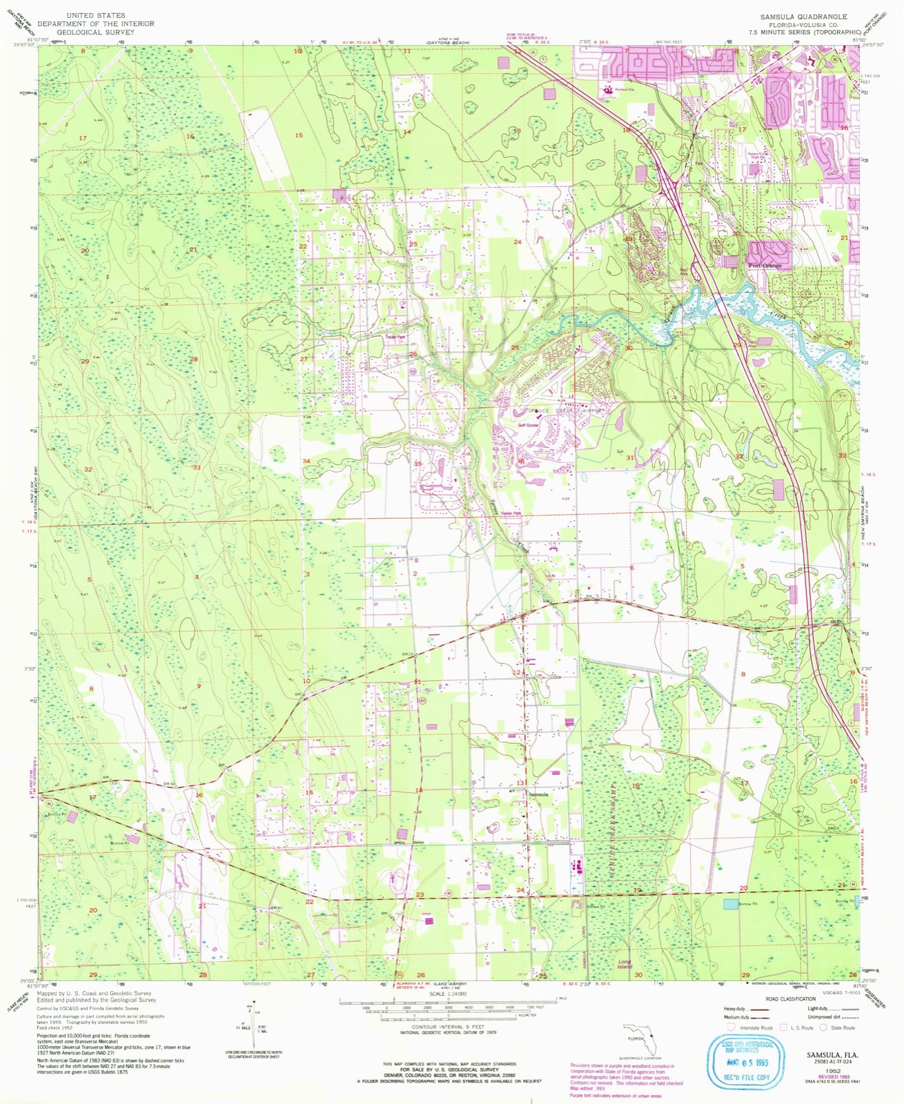 Topographic sheet of Samsula, surveyed 1952