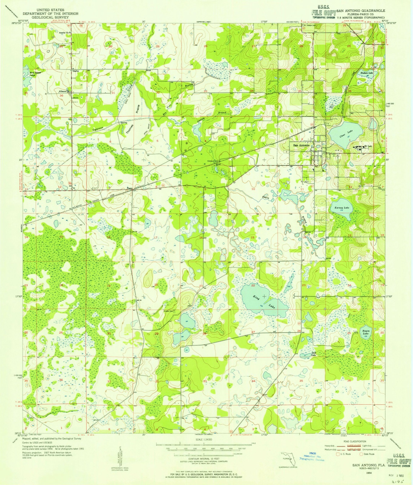 Topographic sheet of Saint Leo, surveyed 1954