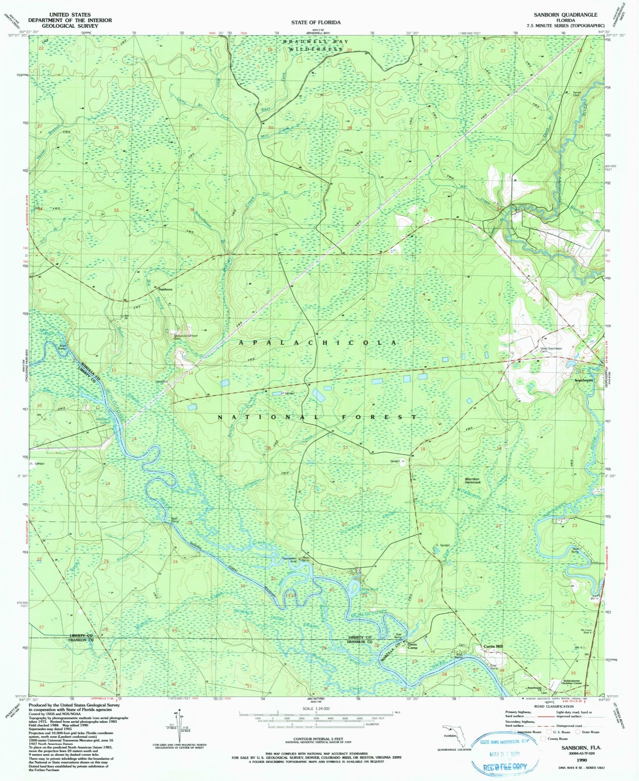 Topographic sheet of Sanborn, surveyed 1990