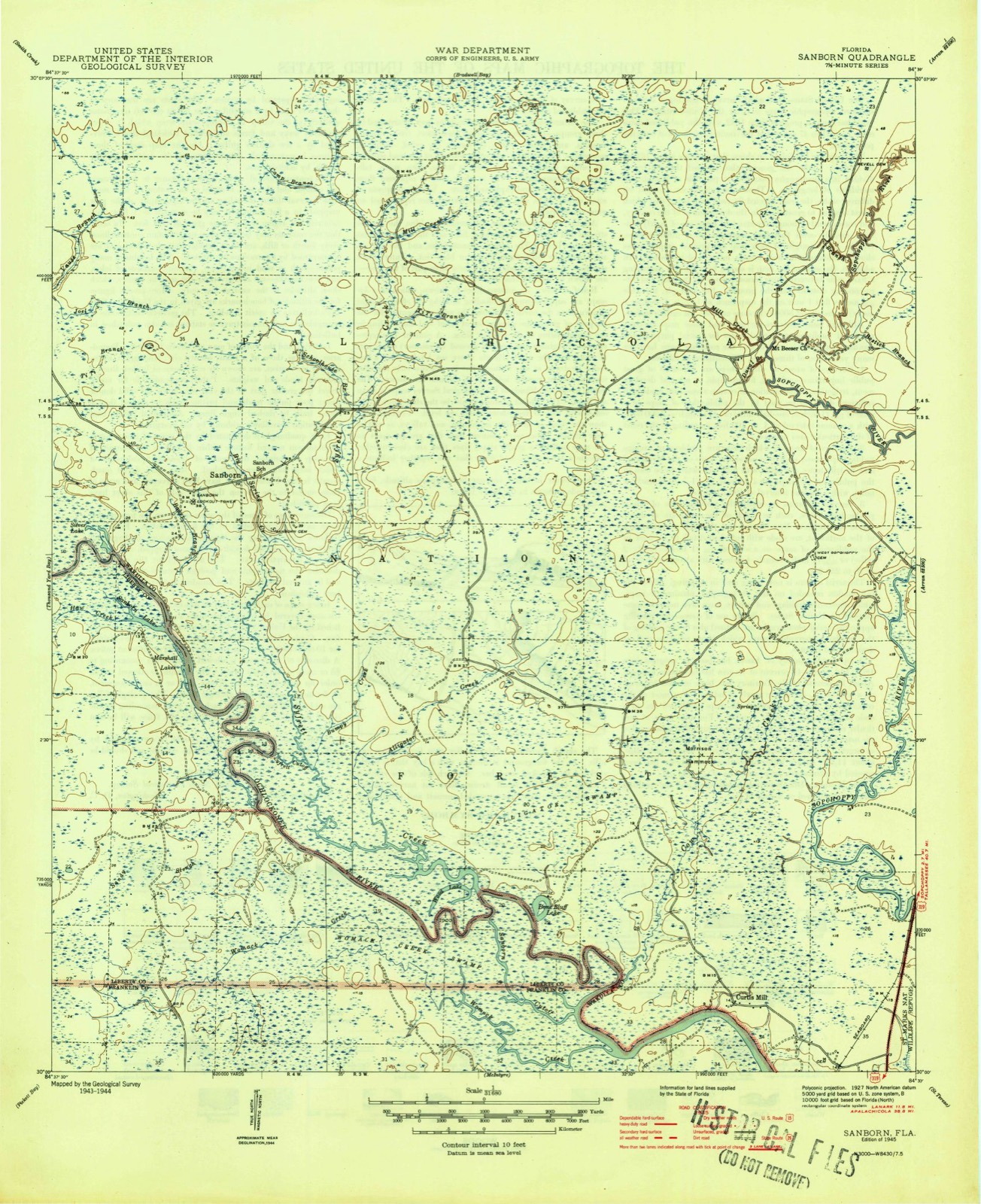 Topographic sheet of Sanborn, surveyed 1945
