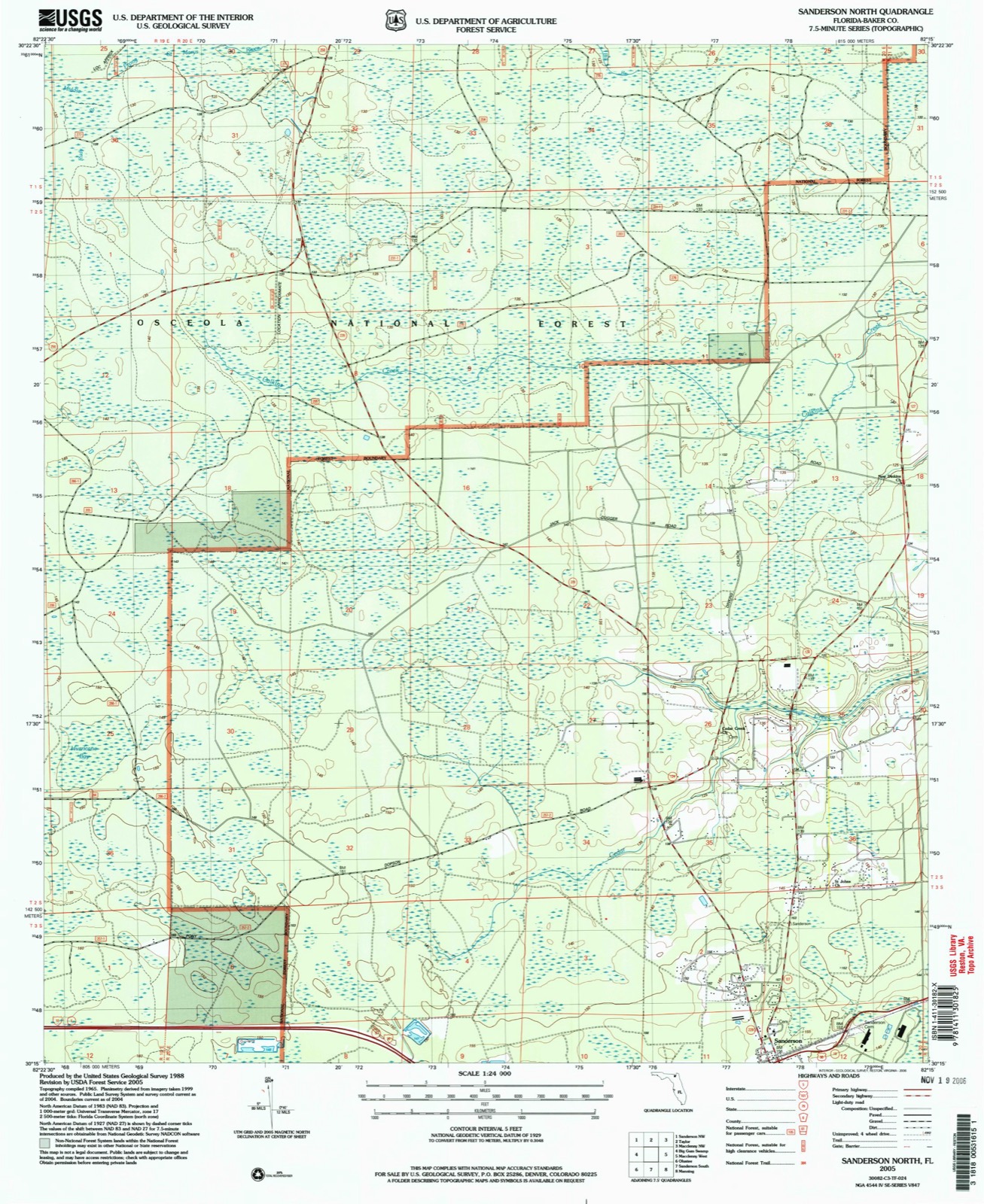 Topographic sheet of Sanderson, surveyed 2005