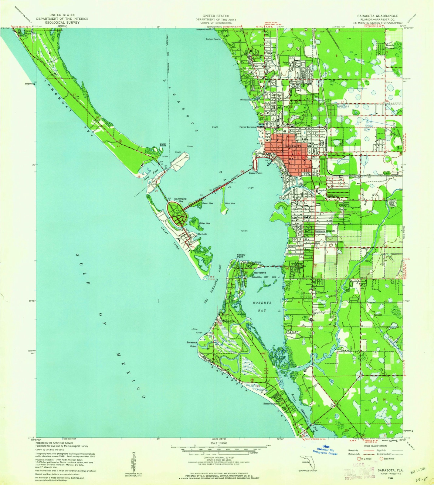 Topographic sheet covering Bay Haven School, surveyed 1944