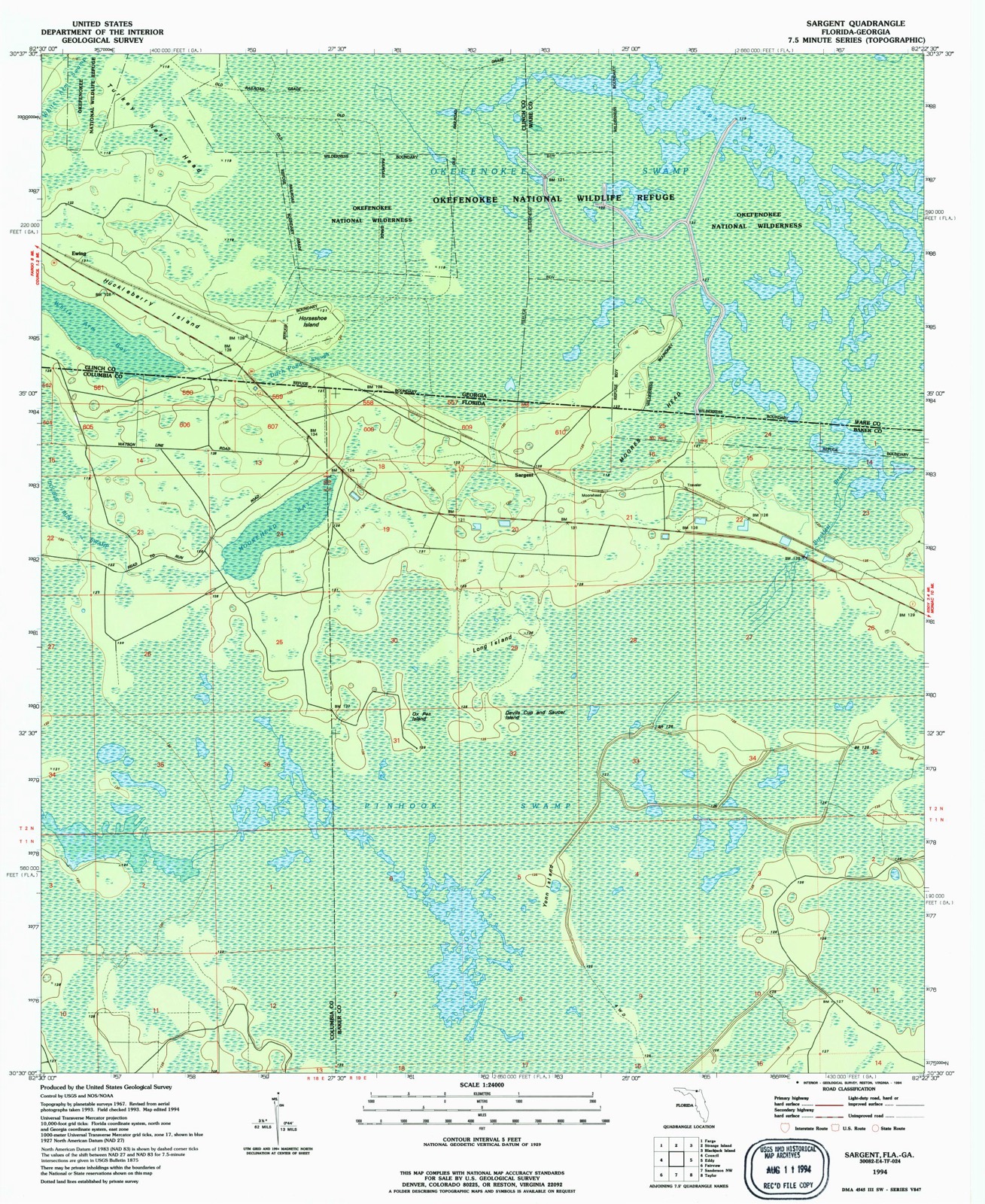 Topographic sheet of Sargent, surveyed 1994